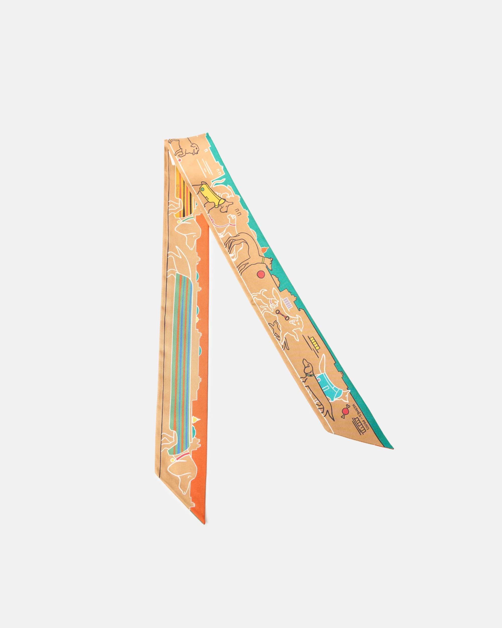 Hermès Twilly 86 Soie Les Chiens Parisiens Fm Beige