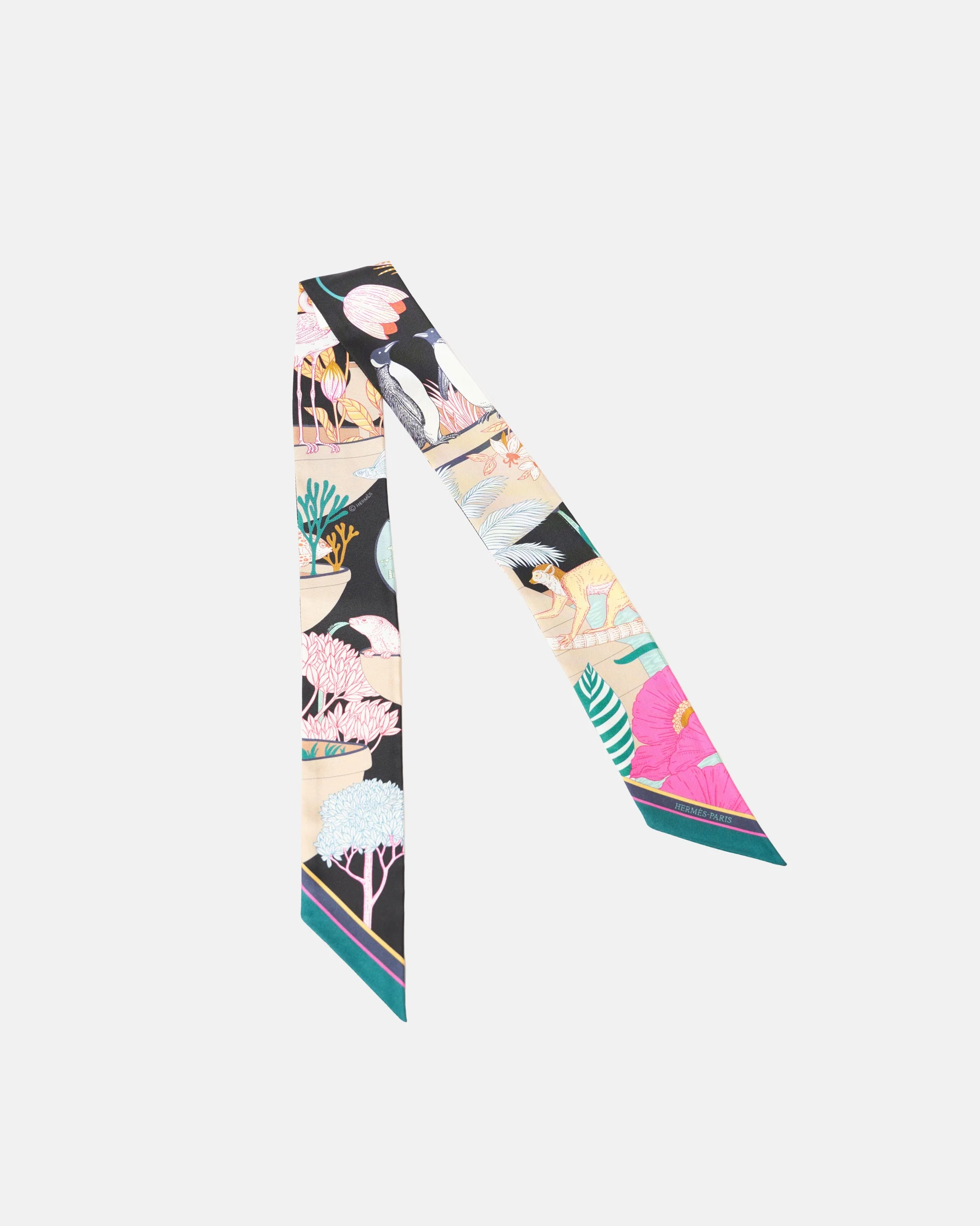 Hermès Twilly 86 Les Clès à Pois Abricot/Gris Ascier/Multicolore