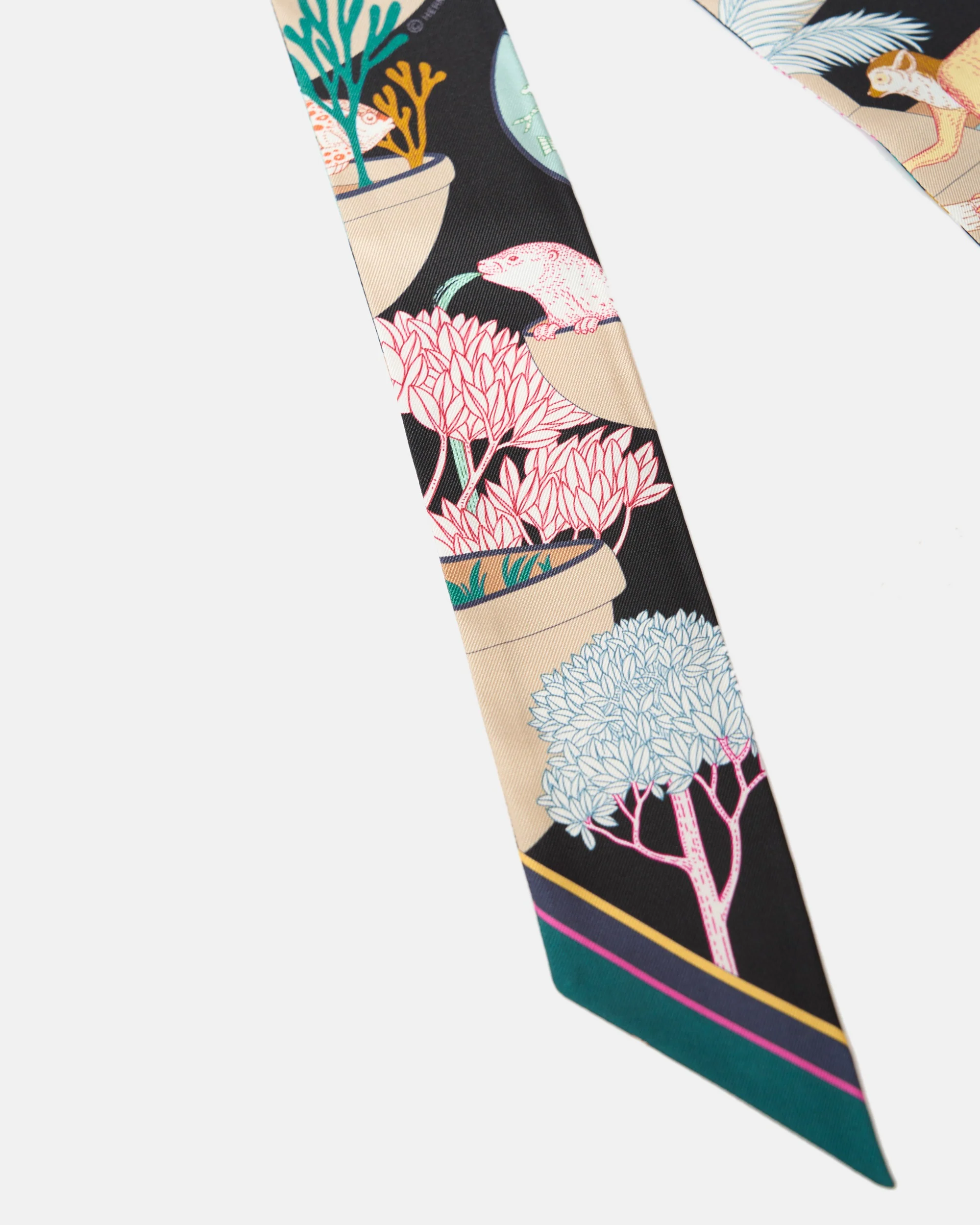 Hermès Twilly 86 Les Clès à Pois Abricot/Gris Ascier/Multicolore