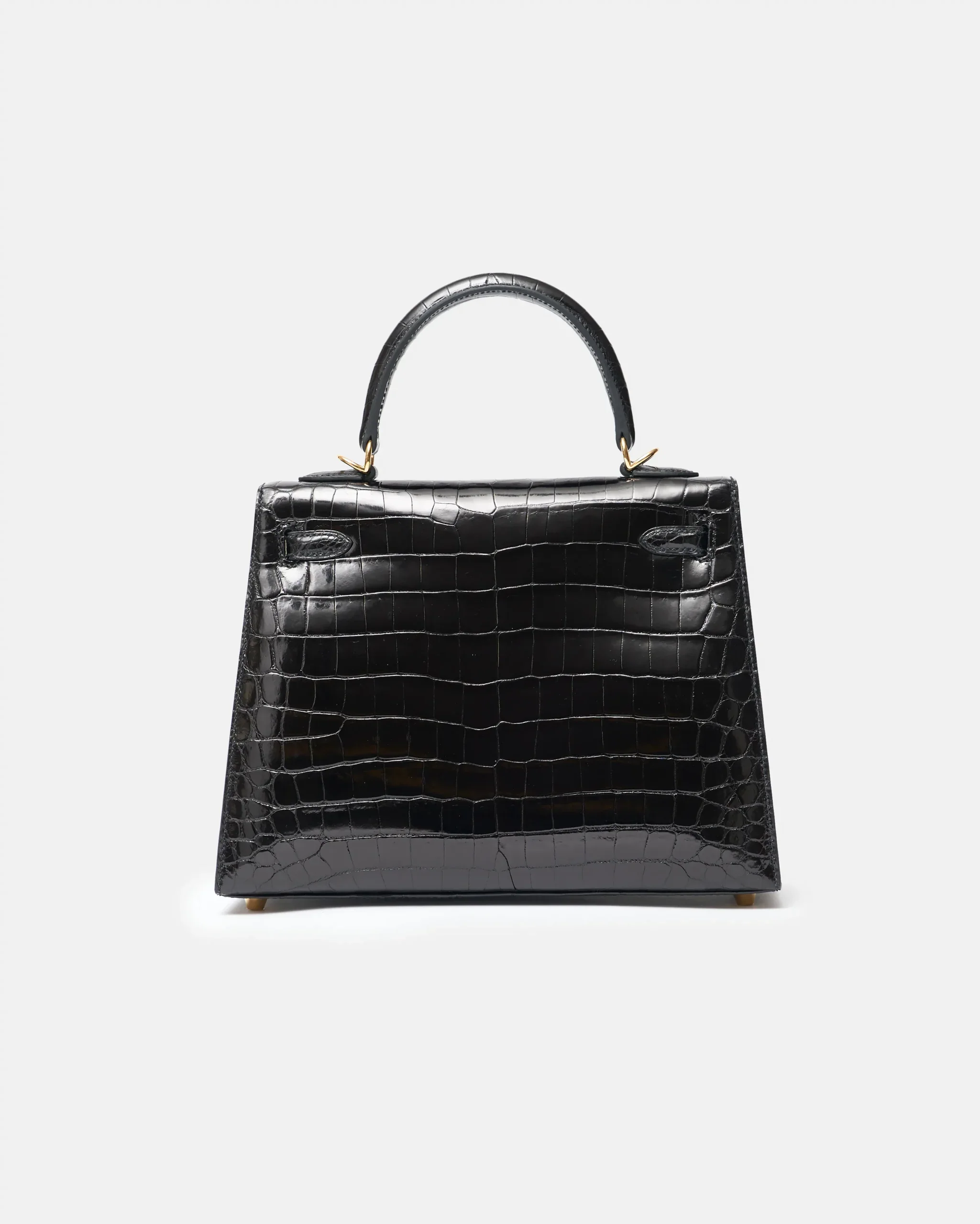 Hermès Kelly 25 Black Shiny Crocodile GHW
