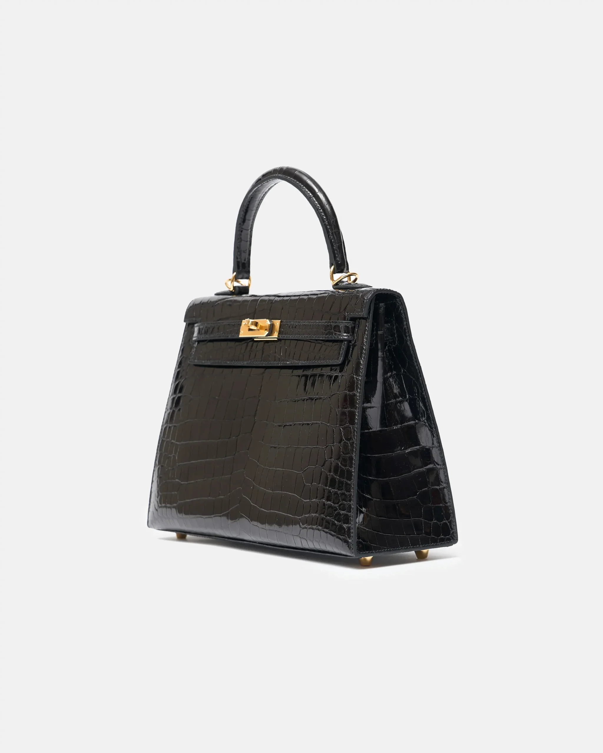 Hermès Kelly 25 Black Shiny Crocodile GHW