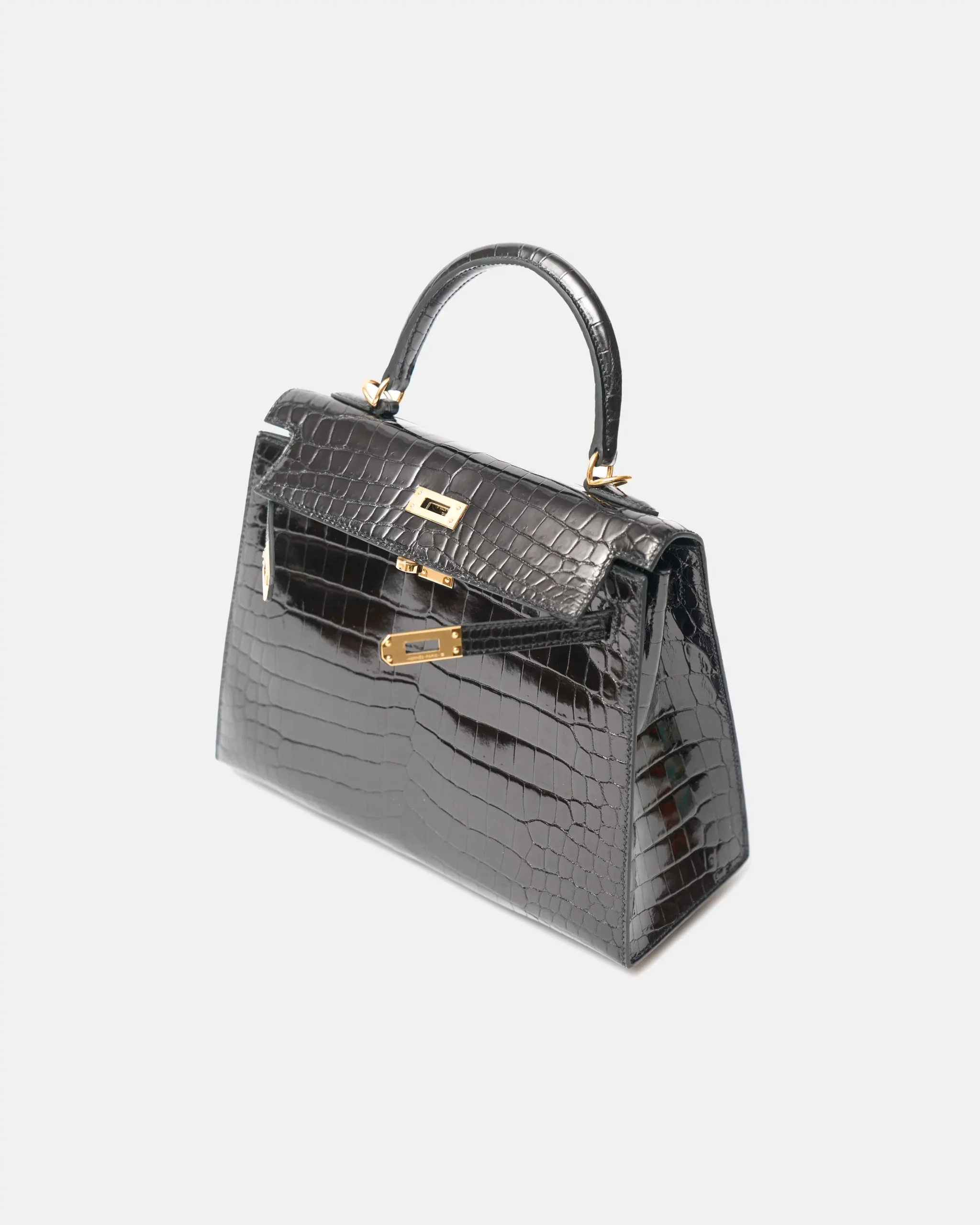 Hermès Kelly 25 Black Shiny Crocodile GHW