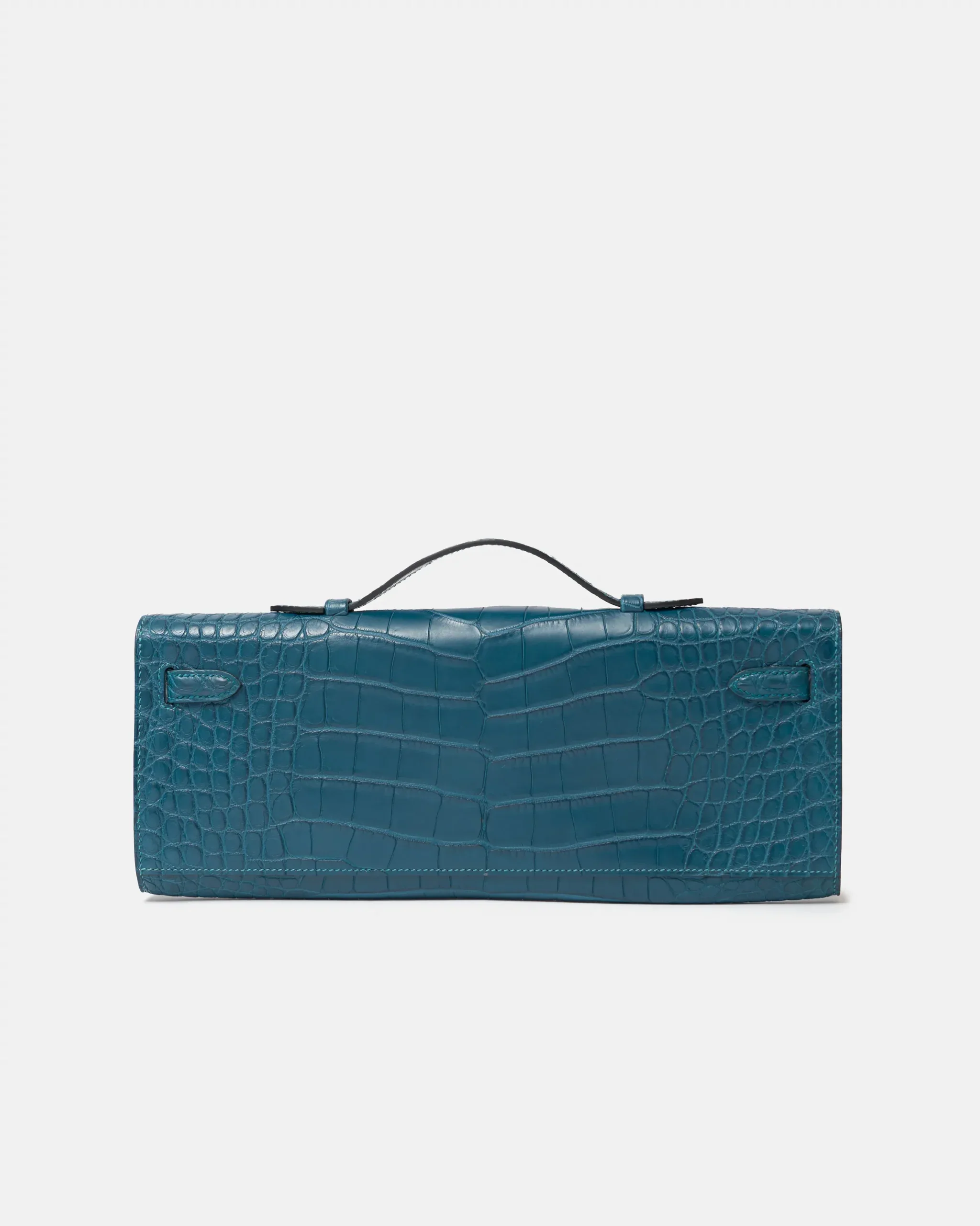 Hermès Bleu Paon Kelly Cut Croc Matte GHW