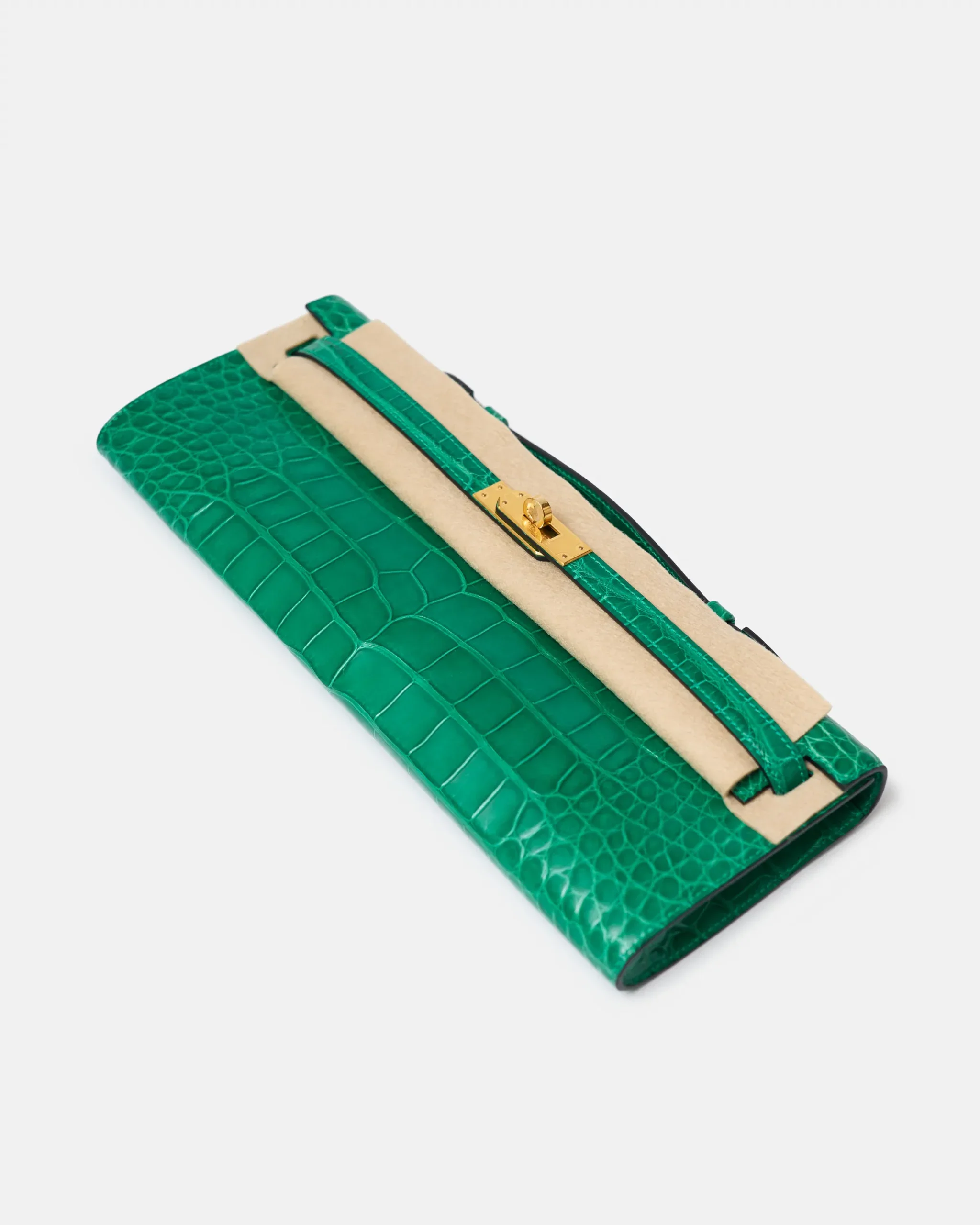 Hermès Kelly Cut Emerald Green Croc Matte Cut GHW