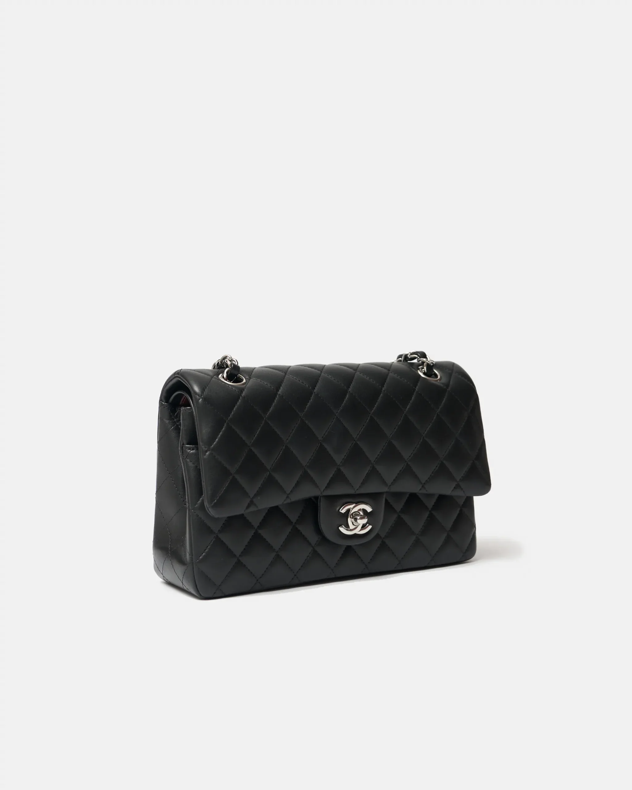 Chanel Classic Double Flap Medium Black Lambskin Silver-Tone Metal