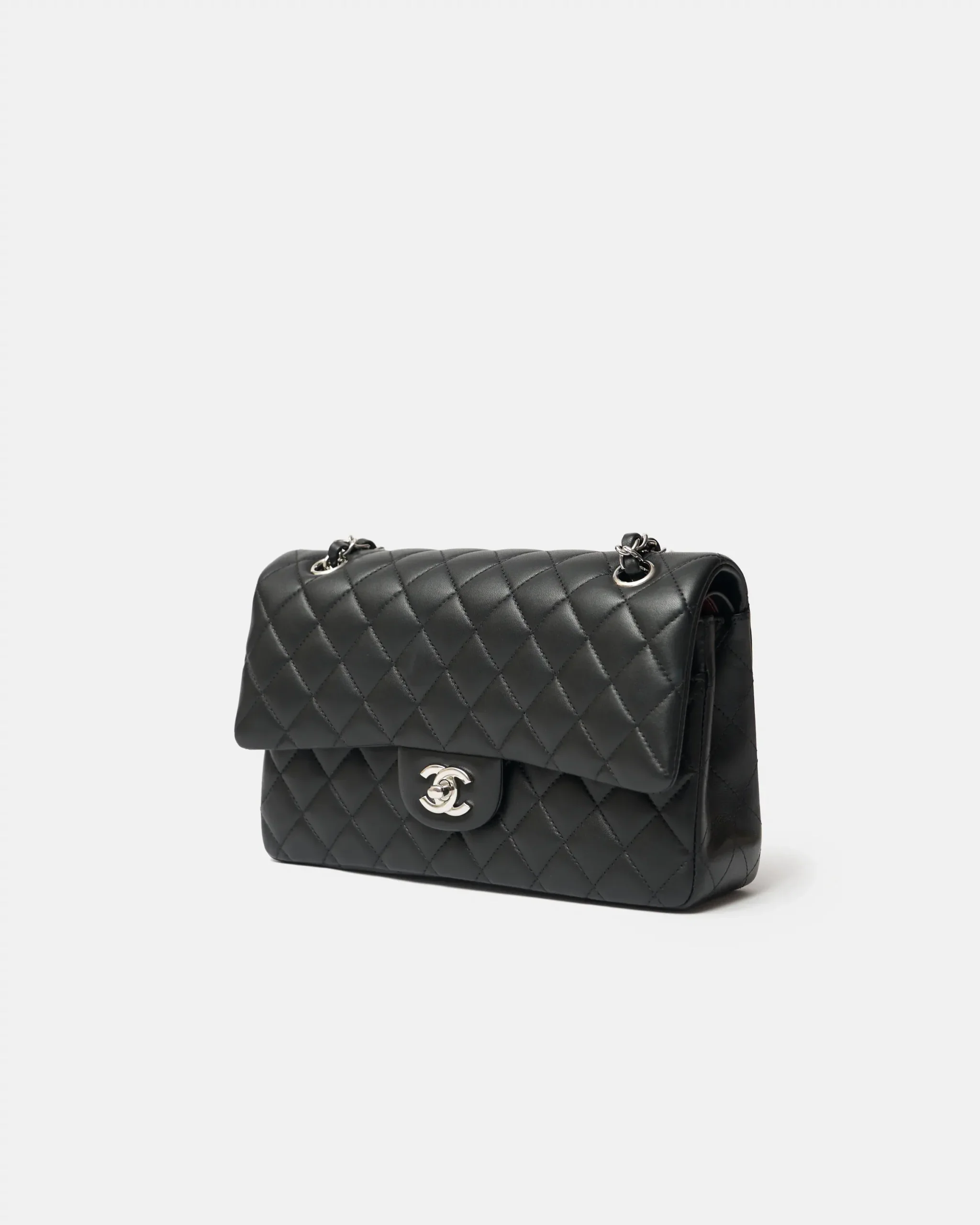 Chanel Classic Double Flap Medium Black Lambskin Silver-Tone Metal