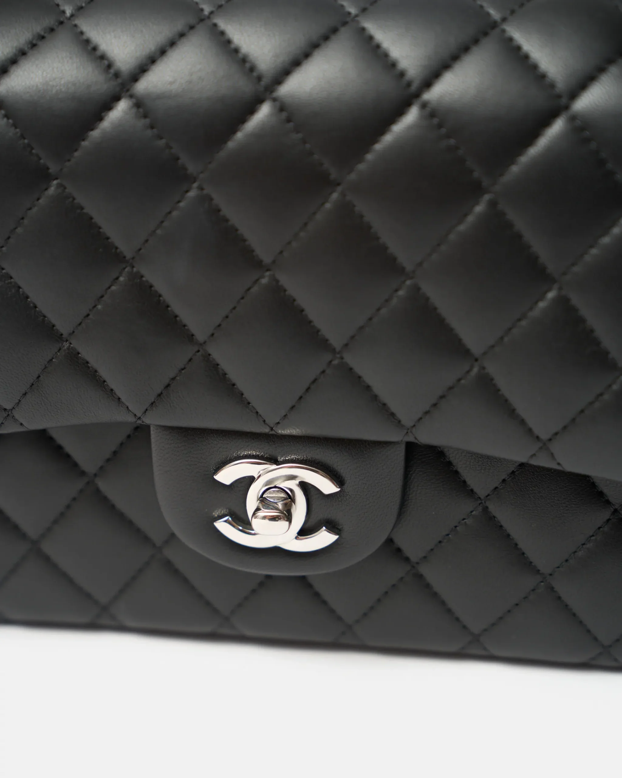 Chanel Classic Double Flap Medium Black Lambskin Silver-Tone Metal