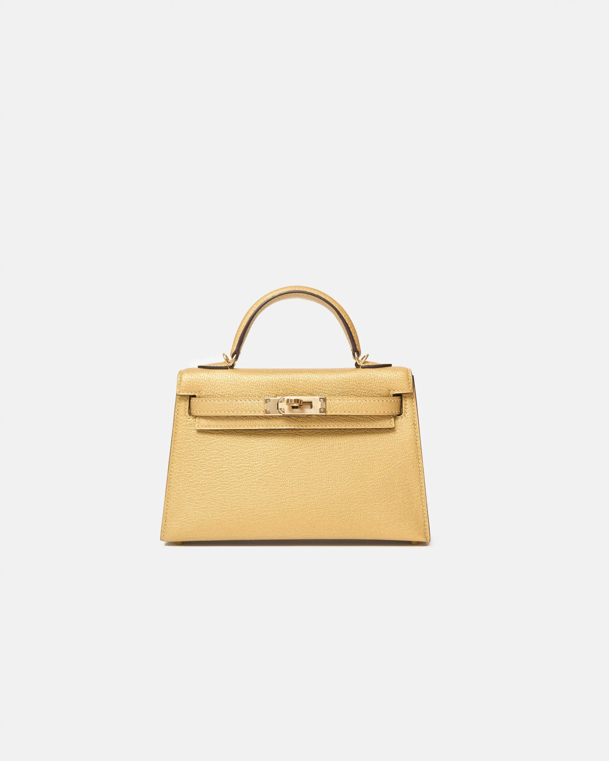 Hermès Mini Kelly 20 Dore Chèvre Chamkilight Permabrass