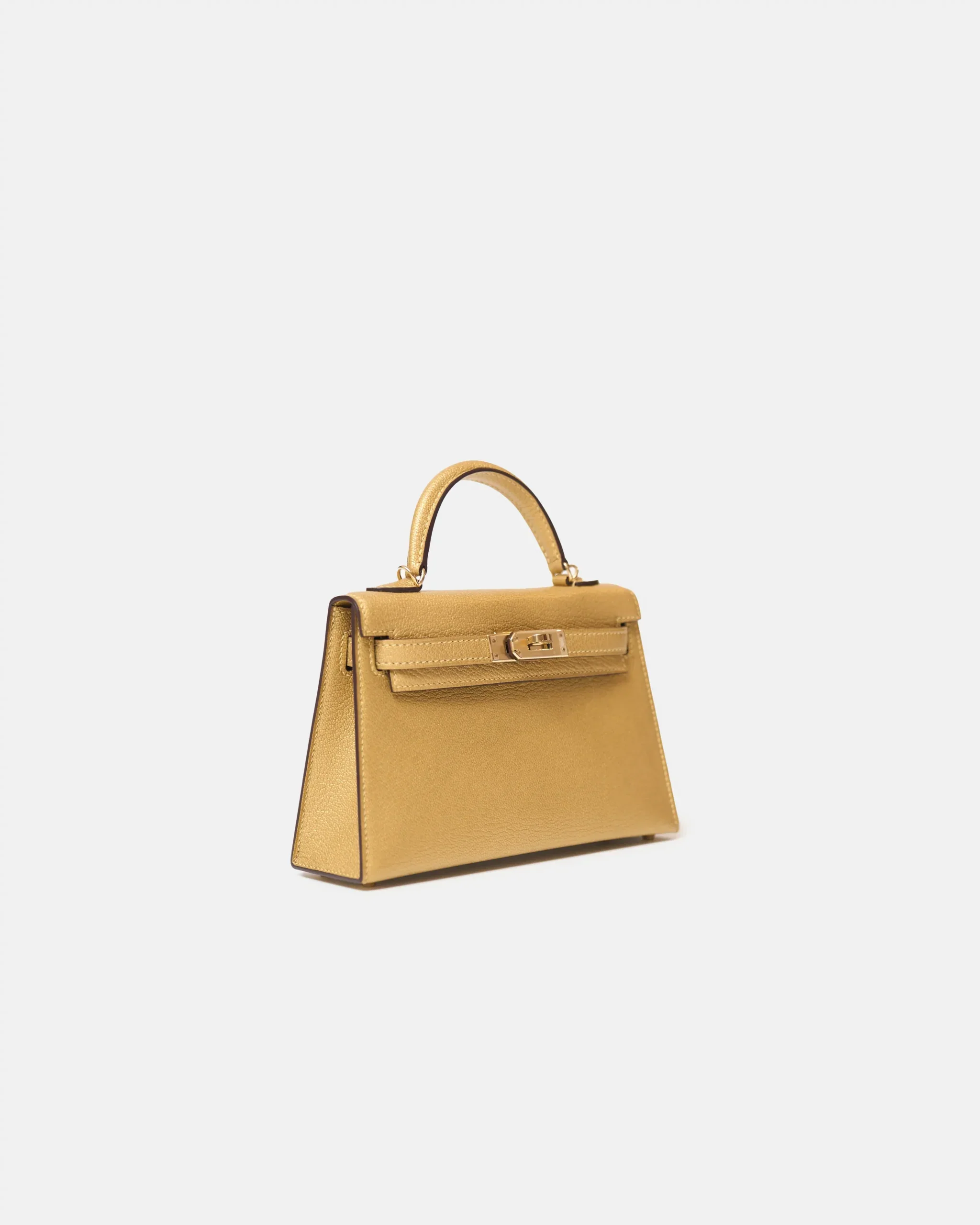 Hermès Mini Kelly 20 Dore Chèvre Chamkilight Permabrass