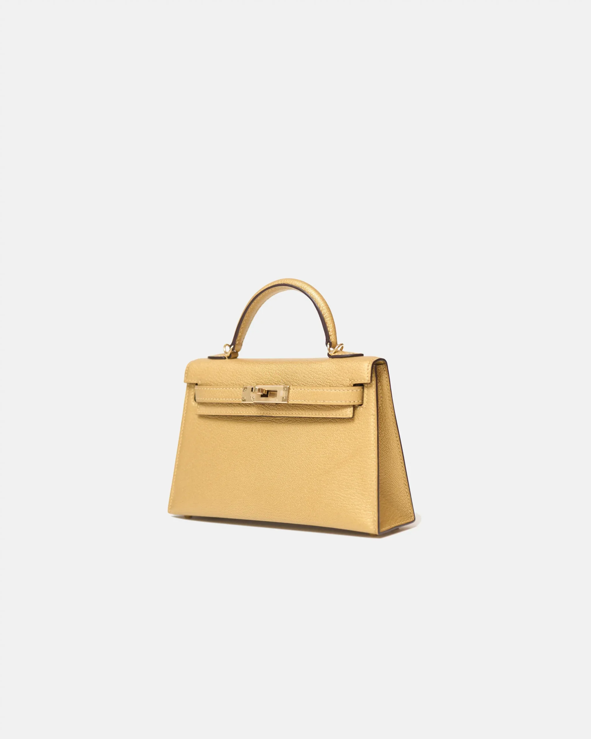 Hermès Mini Kelly 20 Dore Chèvre Chamkilight Permabrass