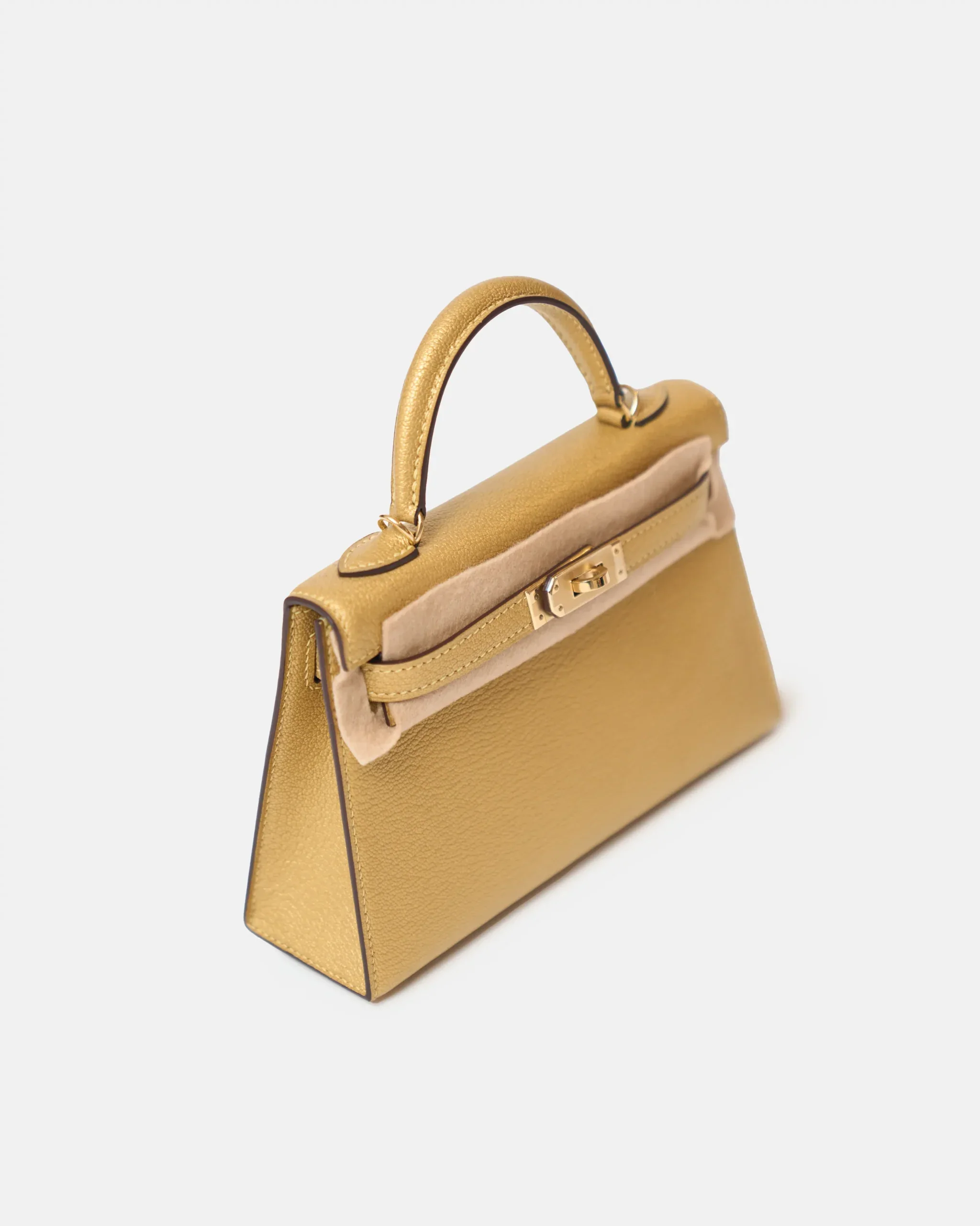 Hermès Mini Kelly 20 Dore Chèvre Chamkilight Permabrass