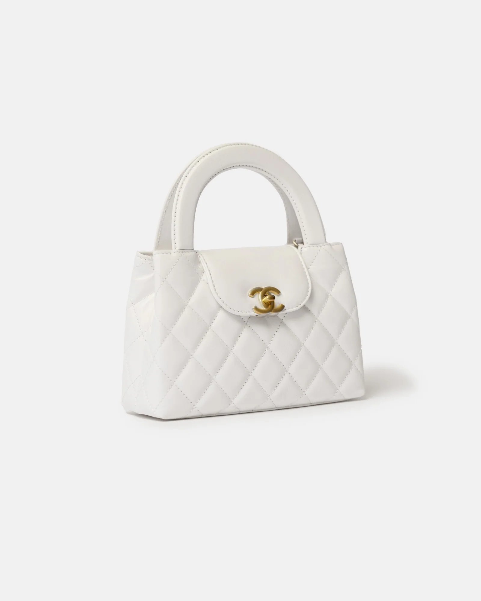 Chanel Mini Kelly White Calfskin Gold-Tone Metal Bag