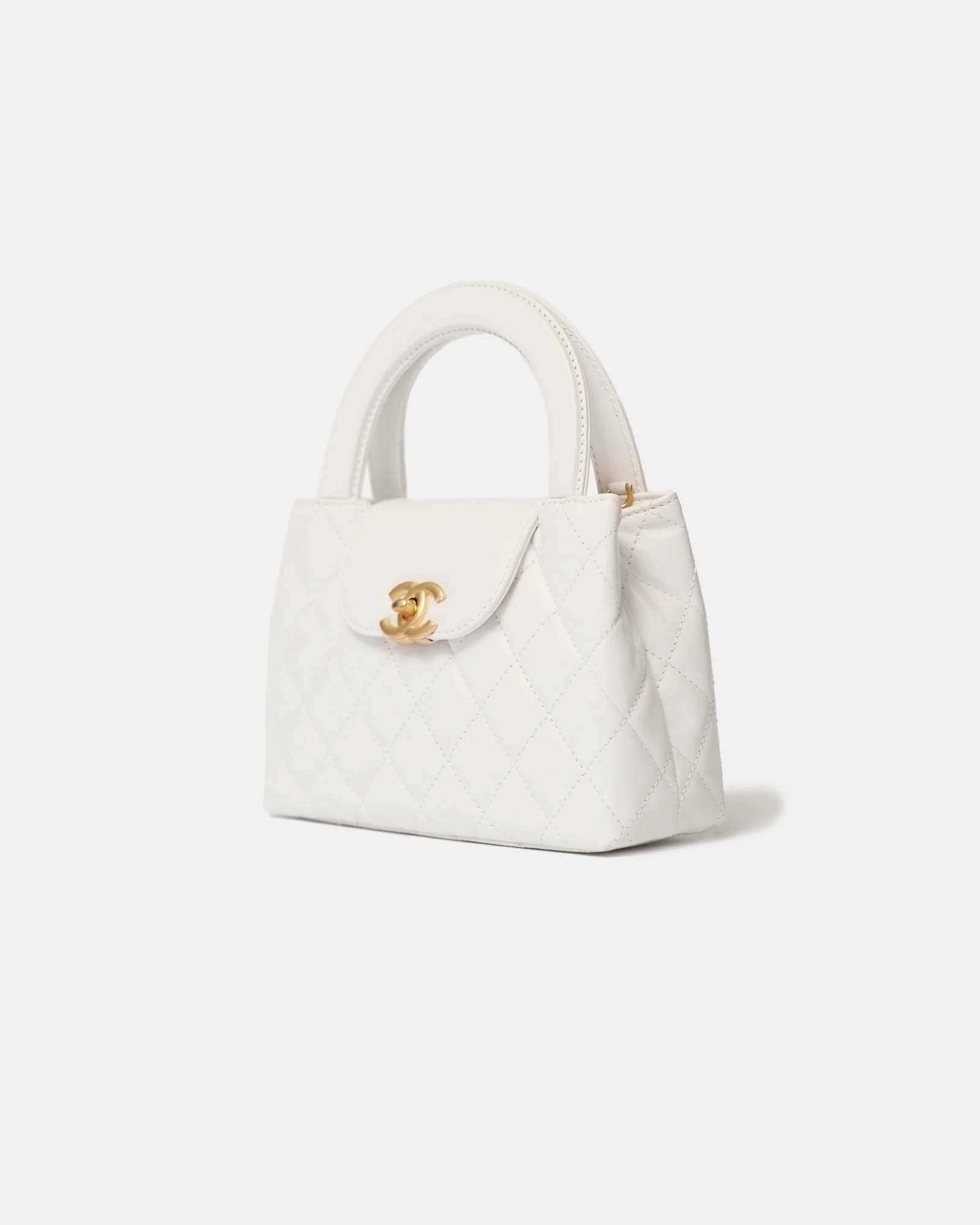 Chanel Mini Kelly White Calfskin Gold-Tone Metal Bag