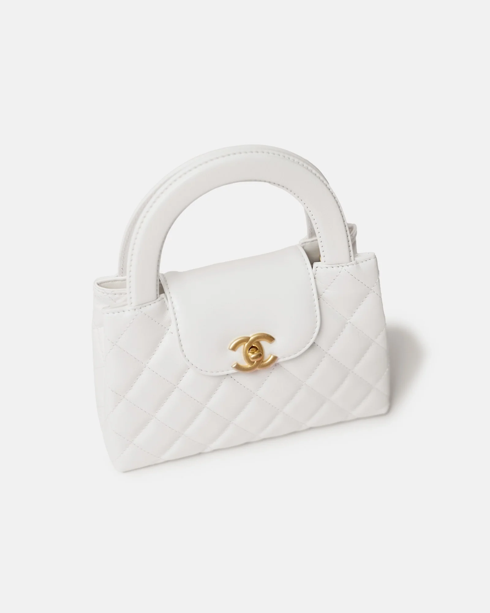 Chanel Mini Kelly White Calfskin Gold-Tone Metal Bag