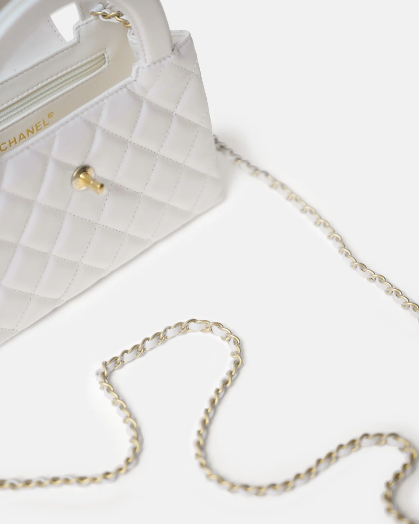 Chanel Mini Kelly White Calfskin Gold-Tone Metal Bag