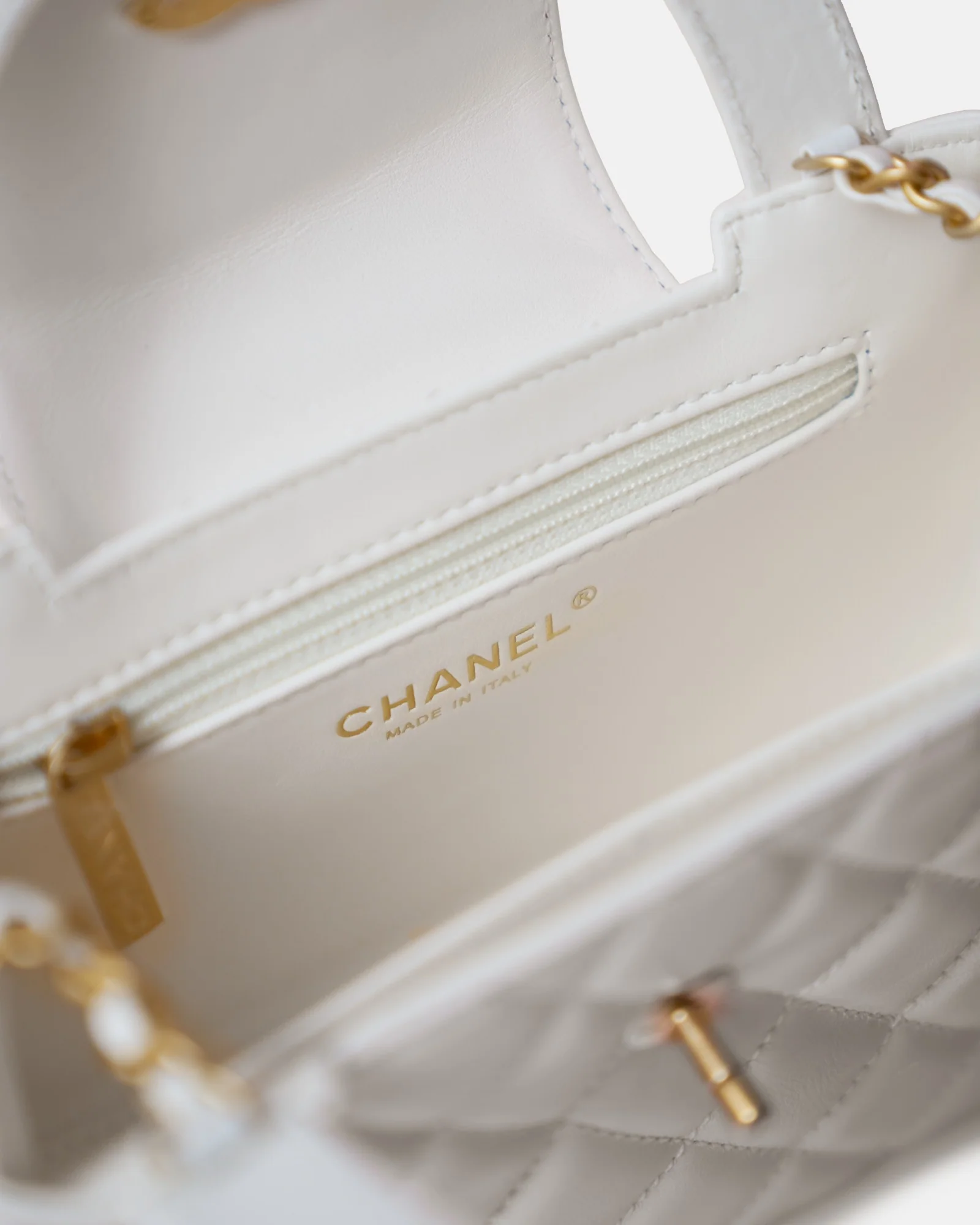 Chanel Mini Kelly White Calfskin Gold-Tone Metal Bag