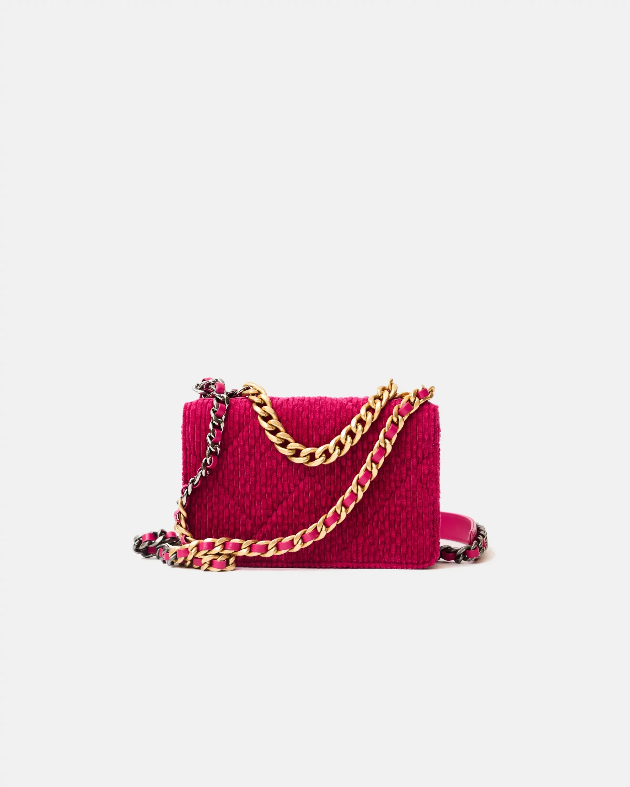 Chanel 19 Wallet on Chain Fuchsia Corduroy Silver/Gold-Tone & Ruthenium-Finish Metal