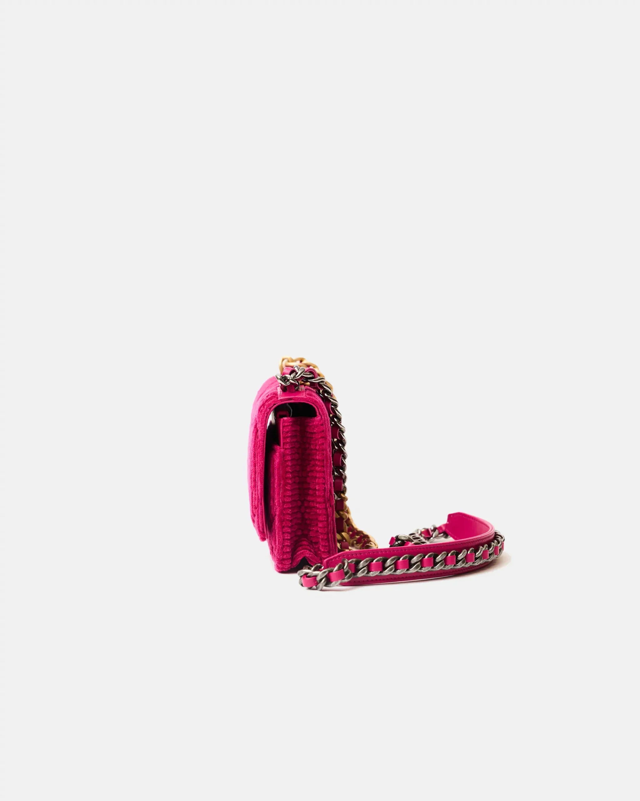 Chanel 19 Wallet on Chain Fuchsia Corduroy Silver/Gold-Tone & Ruthenium-Finish Metal