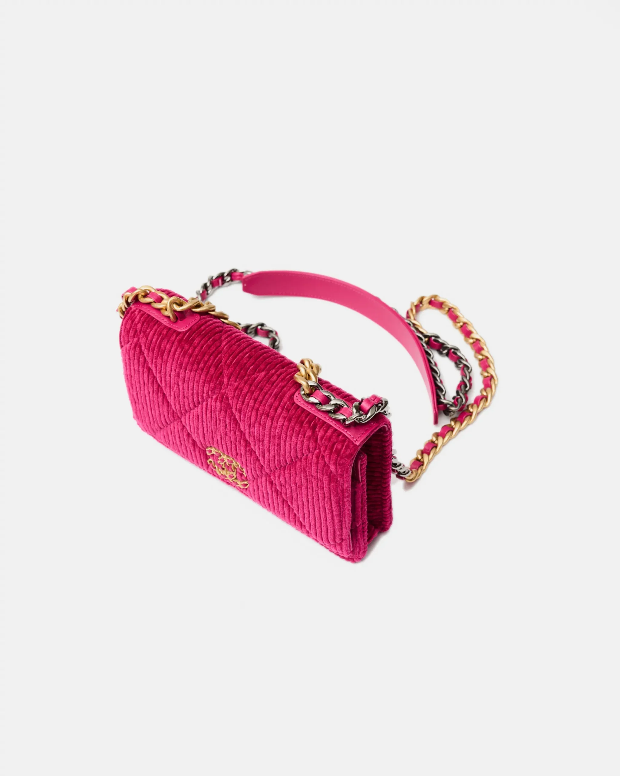 Chanel 19 Wallet on Chain Fuchsia Corduroy Silver/Gold-Tone & Ruthenium-Finish Metal
