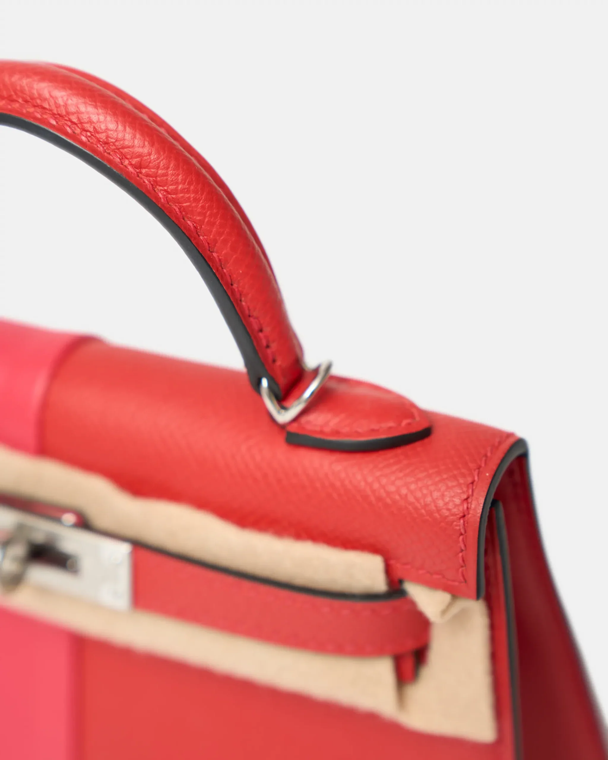 Hermès Mini Kelly II 20 Casaque Rose Extreme, Rouge de Coeur & Bleu Zanzibar Epsom PHW