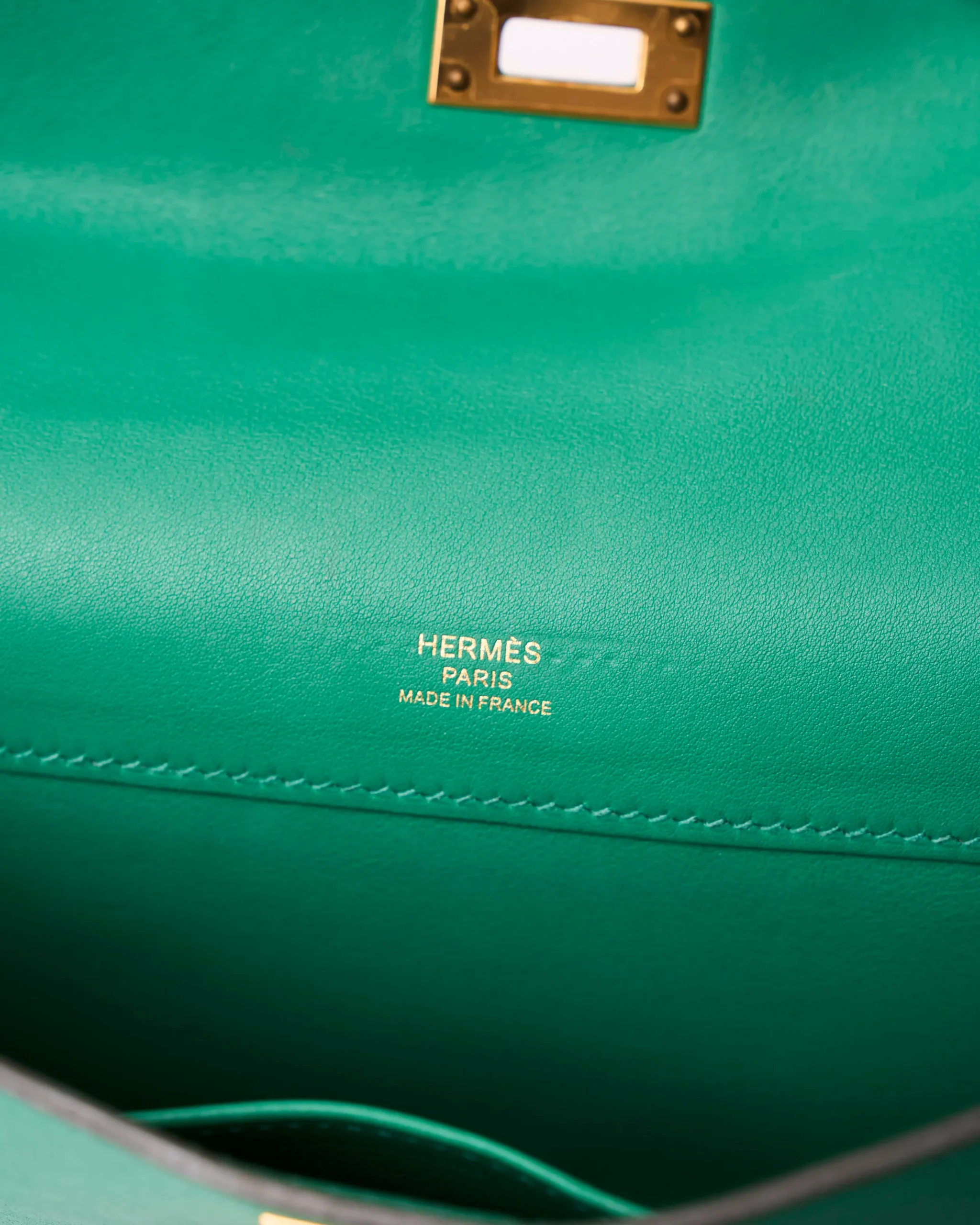 Hermès Kelly Cut Clutch Vert Bamboo Swift GHW