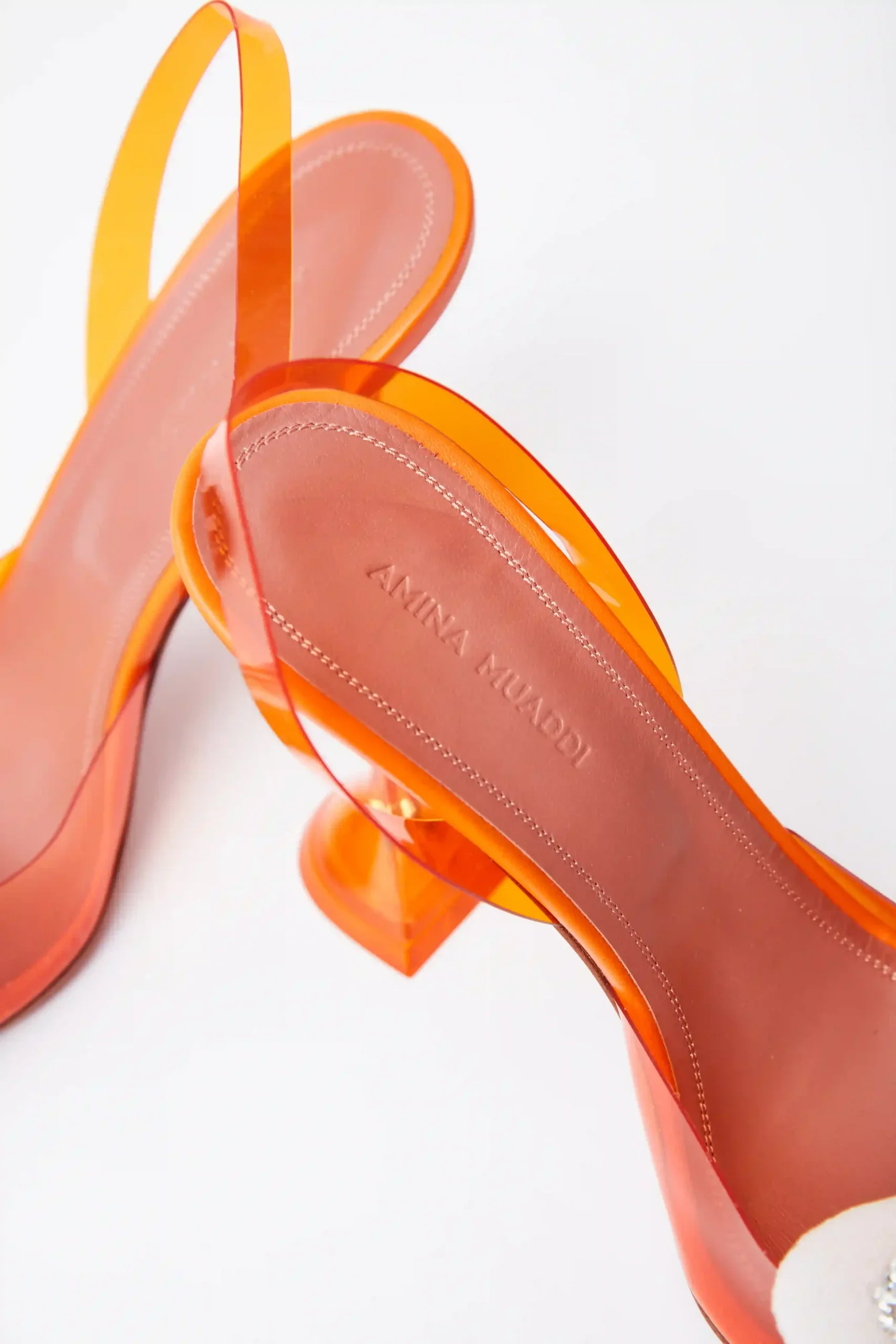 Amina Muaddi Rosie Glass PVC Orange Slingback Pump