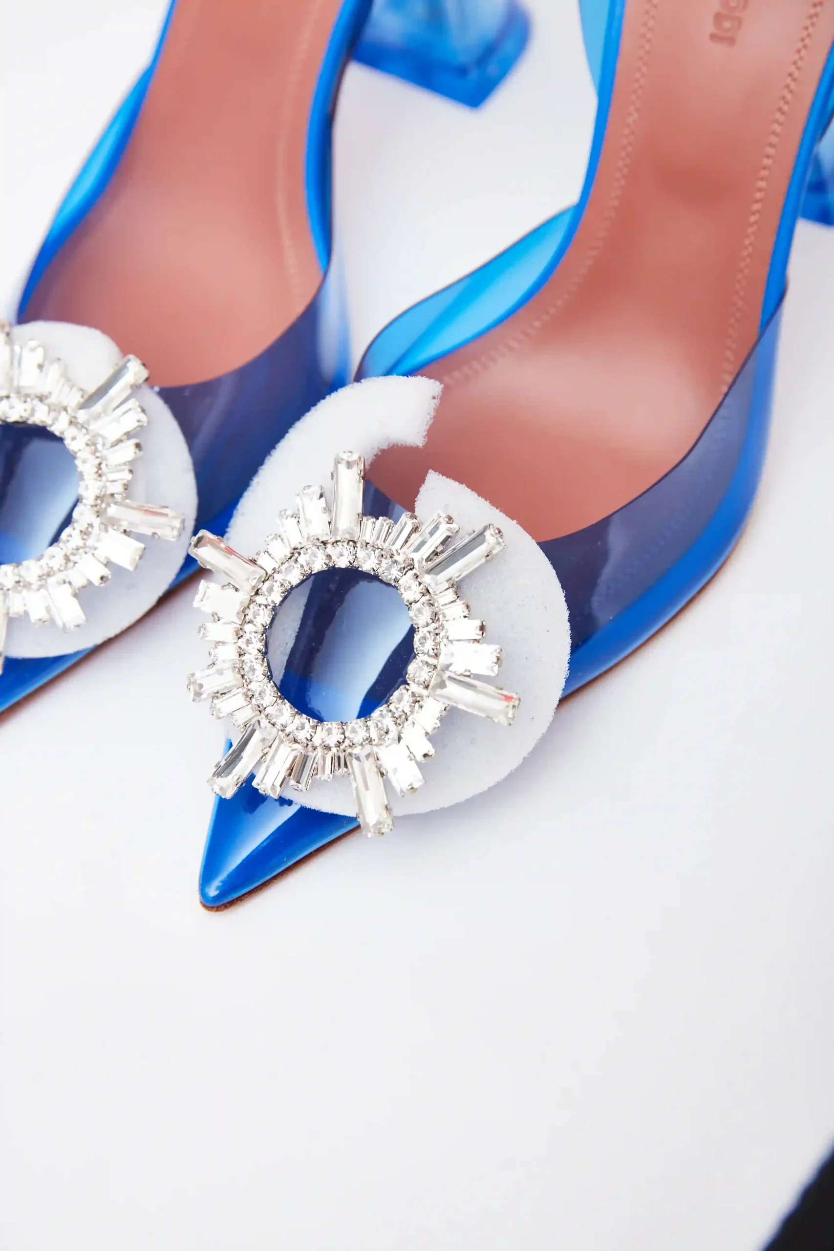 Amina Muaddi Begum Glass PVC Electric Blue Slingback Pump