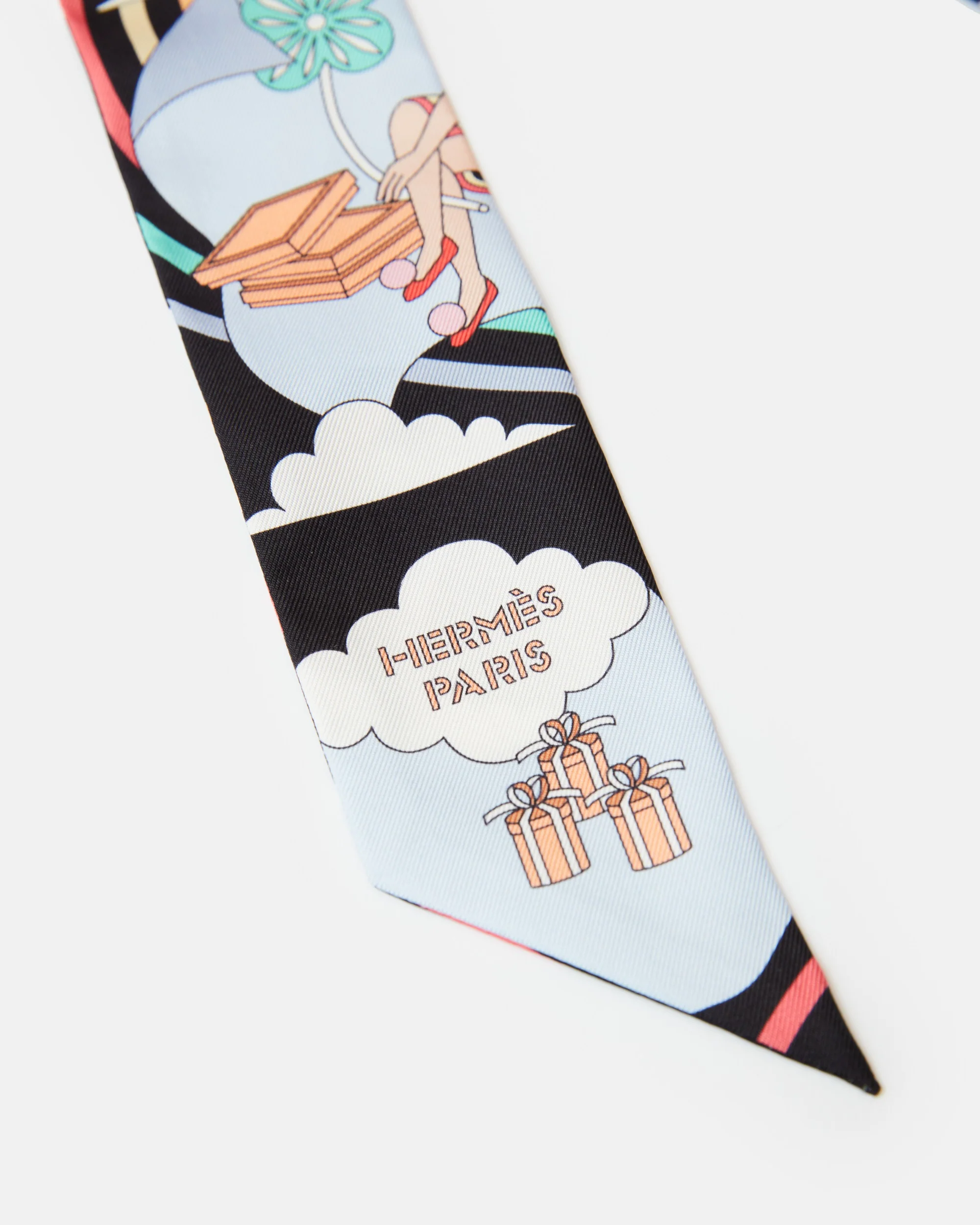 Hermès Twilly 86 Carres Volants Noir/Ciel/Multicolore