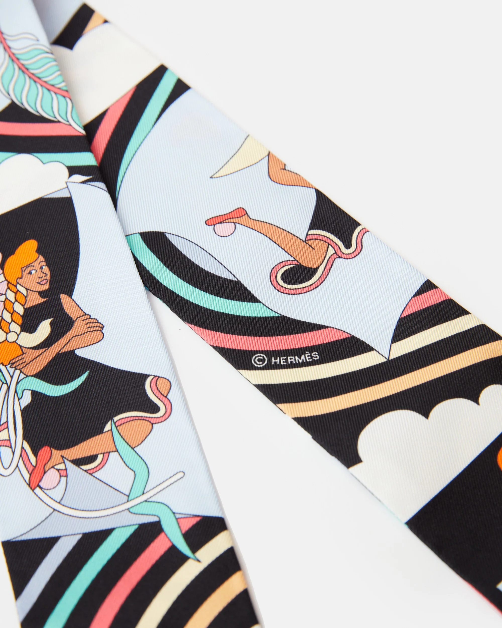 Hermès Twilly 86 Carres Volants Noir/Ciel/Multicolore