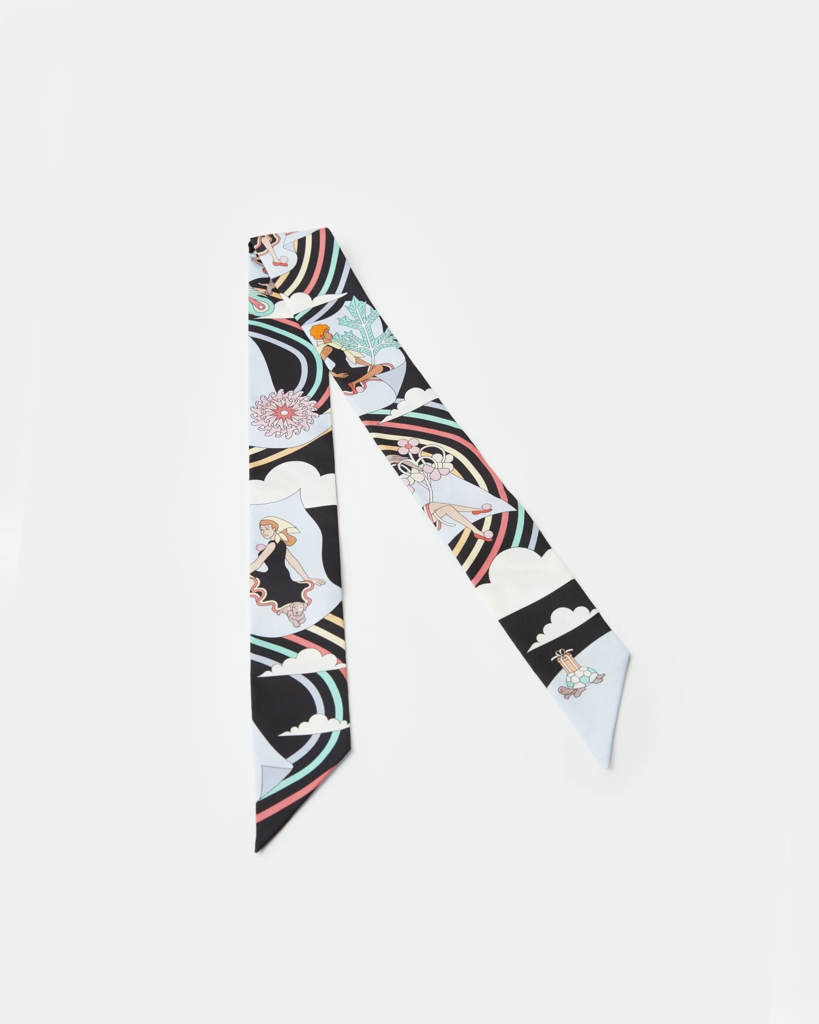 Hermès Twilly 86 Carres Volants Noir/Ciel/Multicolore