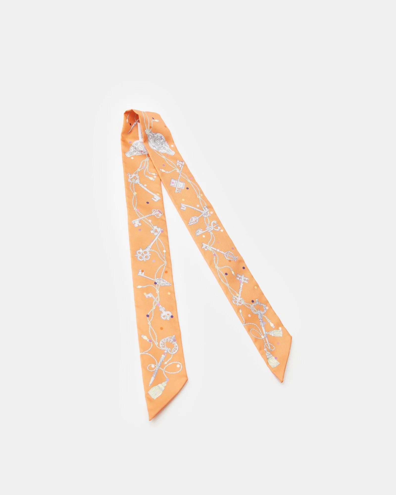 Hermès Twilly 86 Les Clès à Pois Abricot/Gris Ascier/Multicolore