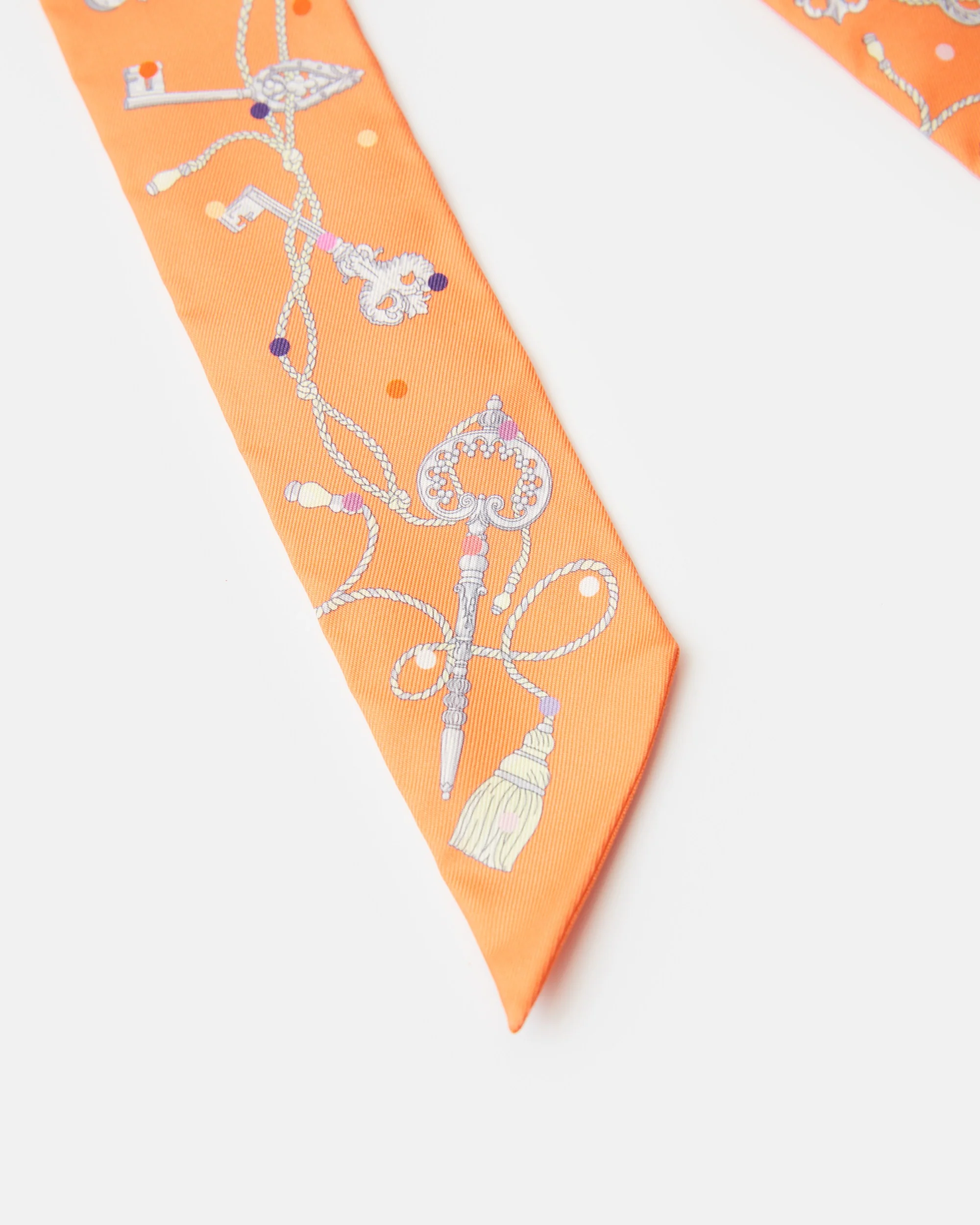 Hermès Twilly 86 Les Clès à Pois Abricot/Gris Ascier/Multicolore