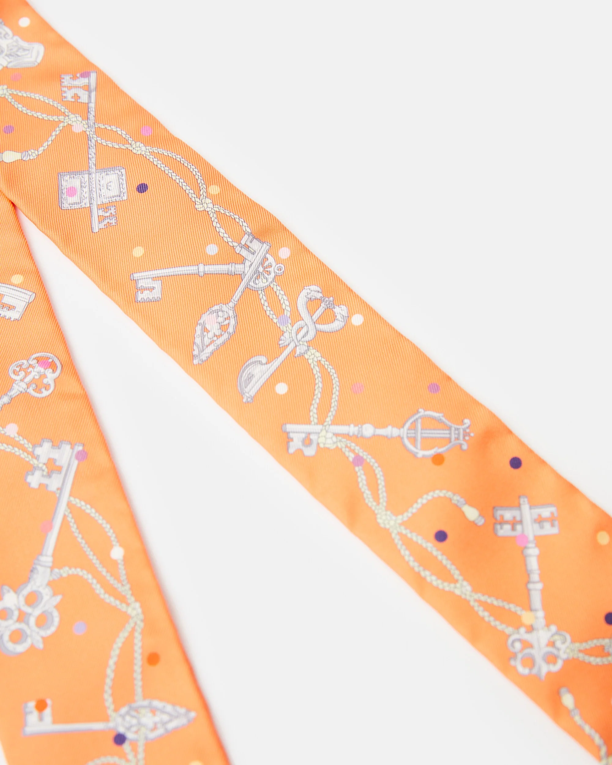 Hermès Twilly 86 Les Clès à Pois Abricot/Gris Ascier/Multicolore