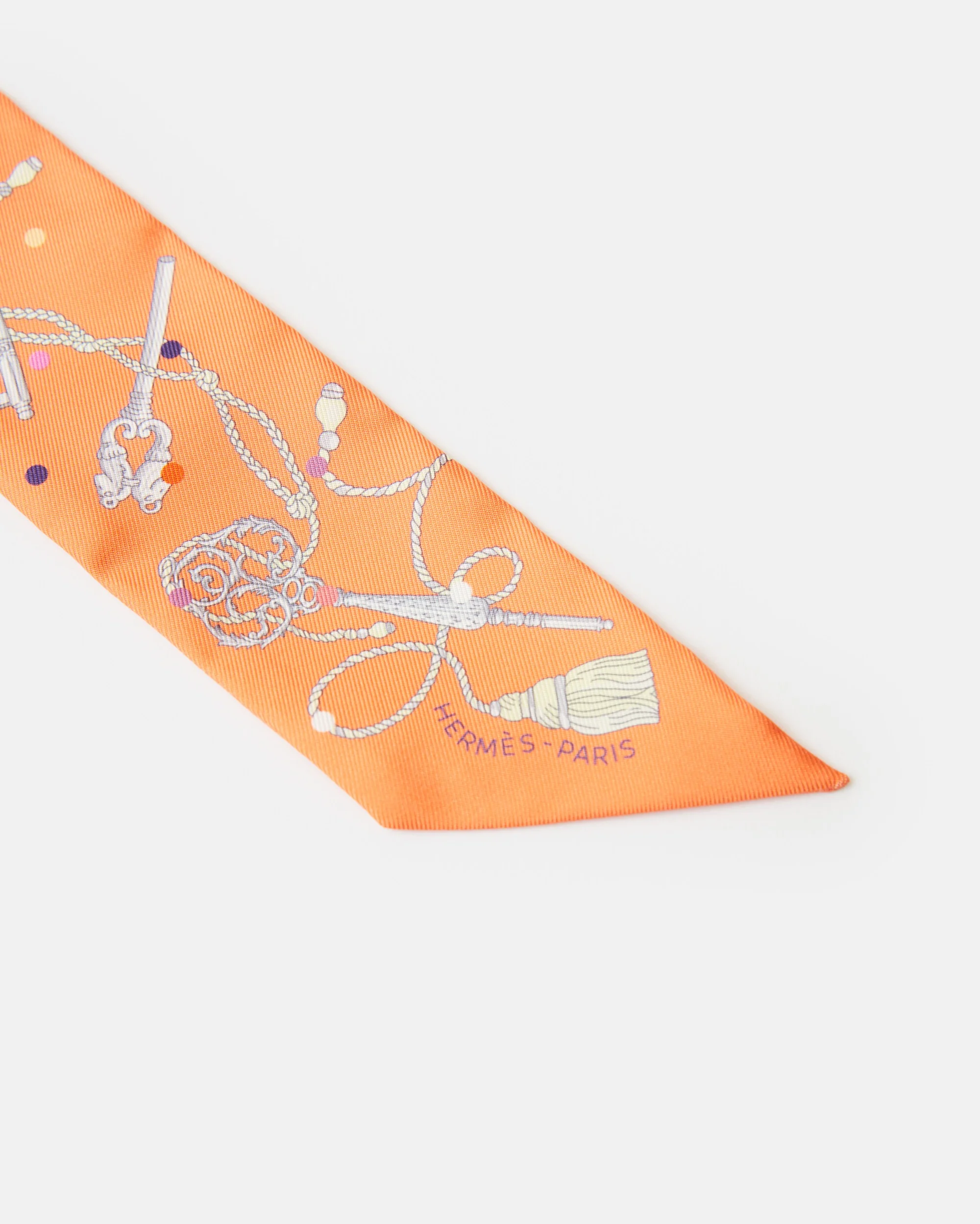 Hermès Twilly 86 Les Clès à Pois Abricot/Gris Ascier/Multicolore