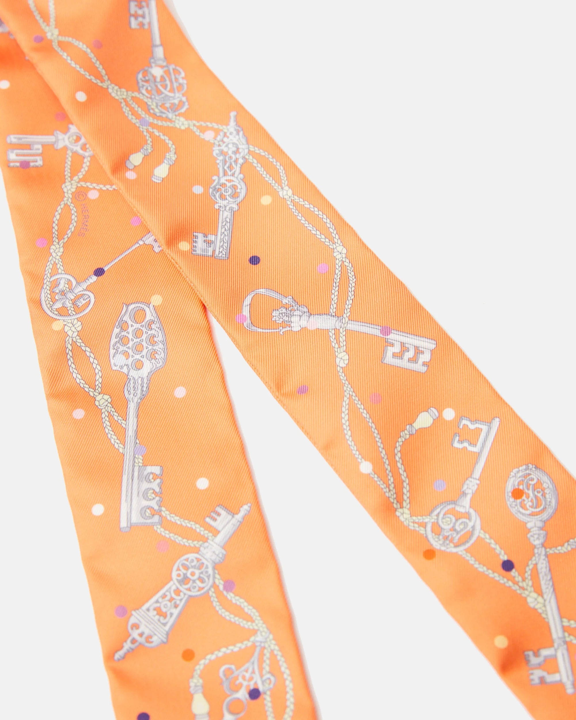 Hermès Twilly 86 Les Clès à Pois Abricot/Gris Ascier/Multicolore