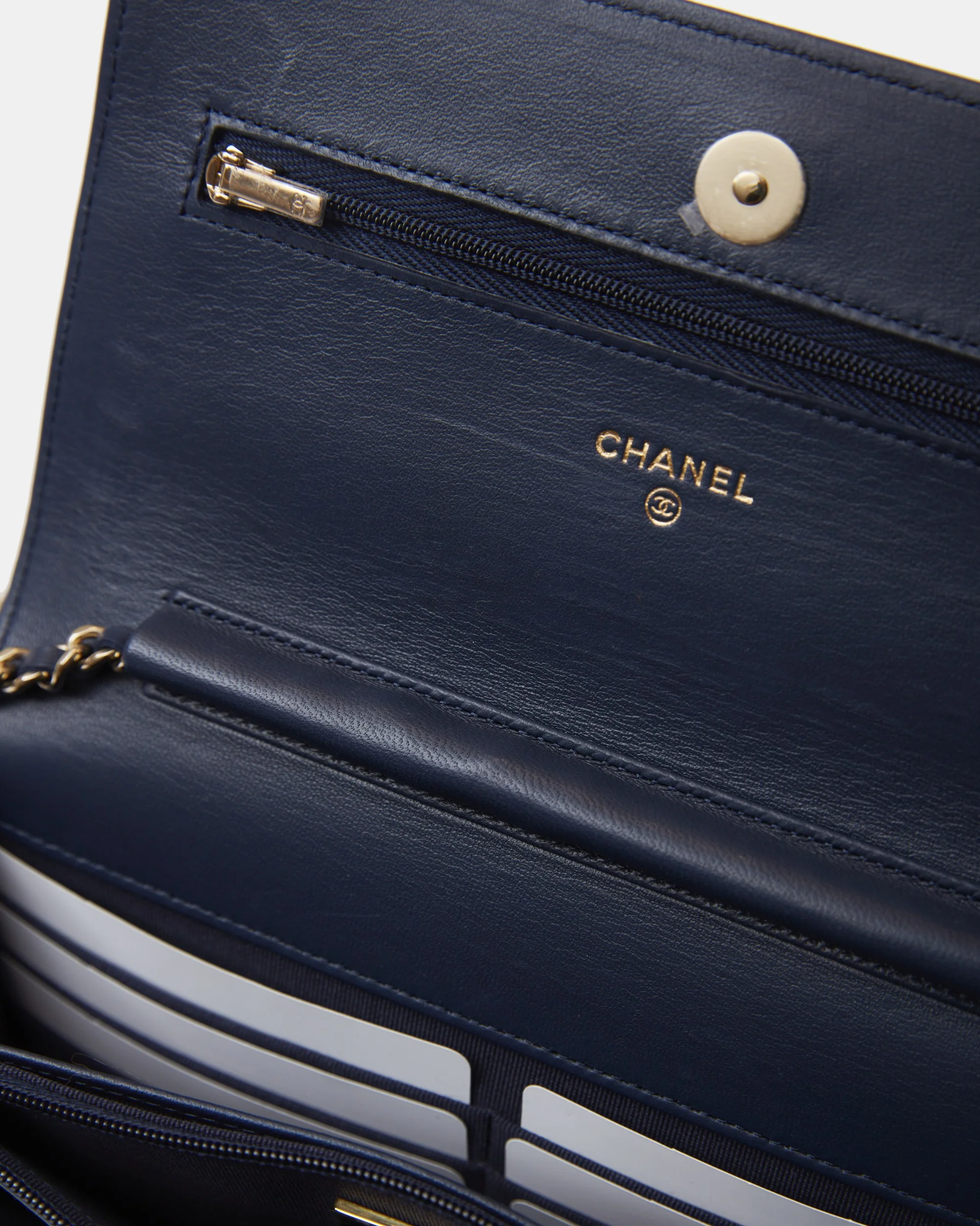 Chanel Wallet on Chain Navy Blue Lambskin Gold-Tone Metal