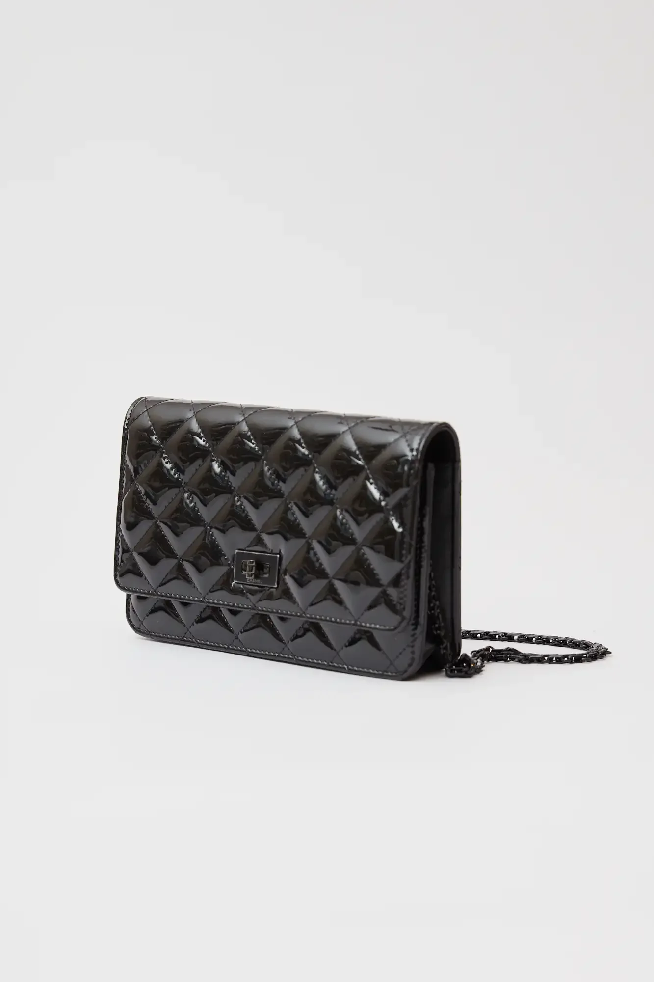Chanel 2.55 Wallet on Chain Black Patent Calfskin So Black