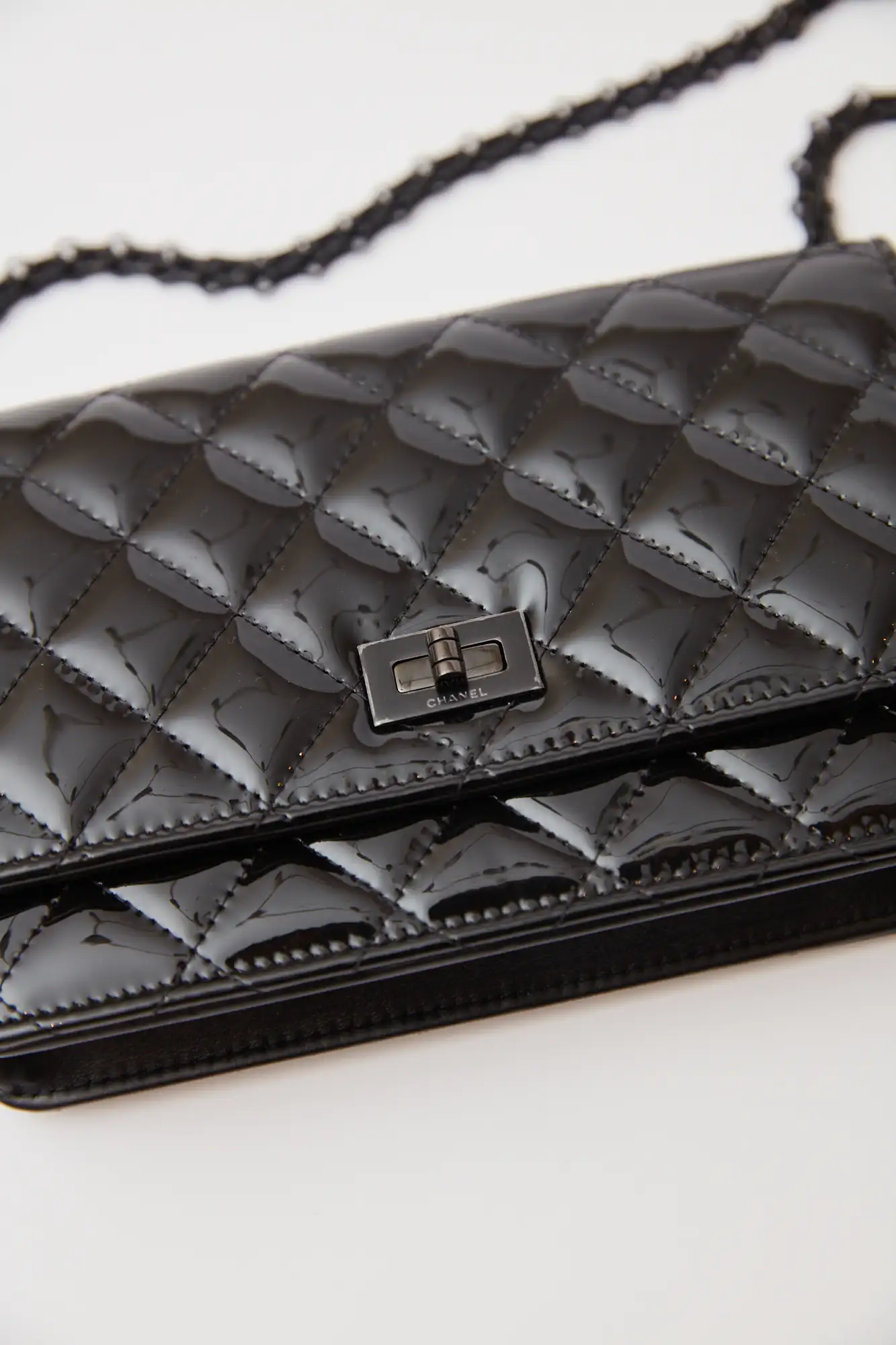 Chanel 2.55 Wallet on Chain Black Patent Calfskin So Black