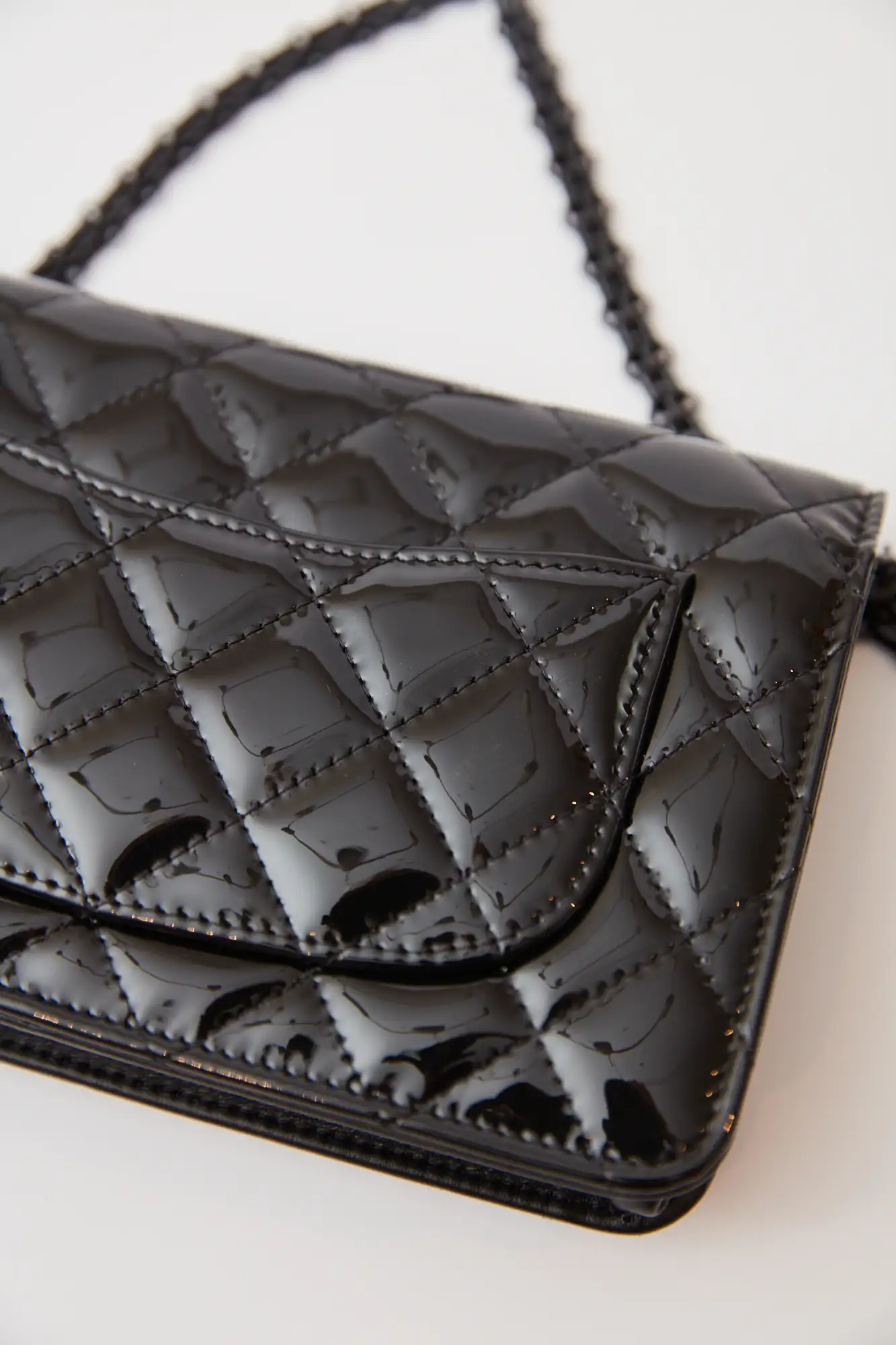 Chanel 2.55 Wallet on Chain Black Patent Calfskin So Black