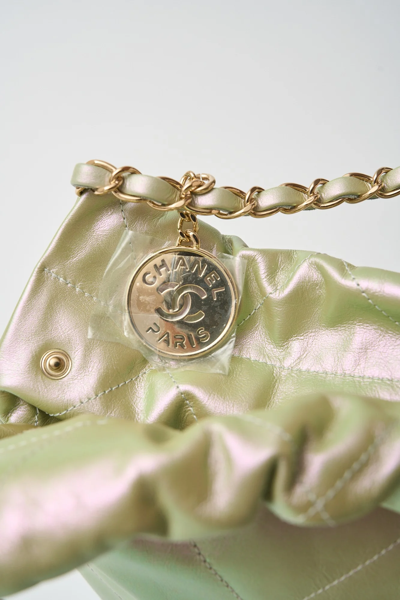 Chanel 22 Small Iridescent Silver Gold-Tone Metal