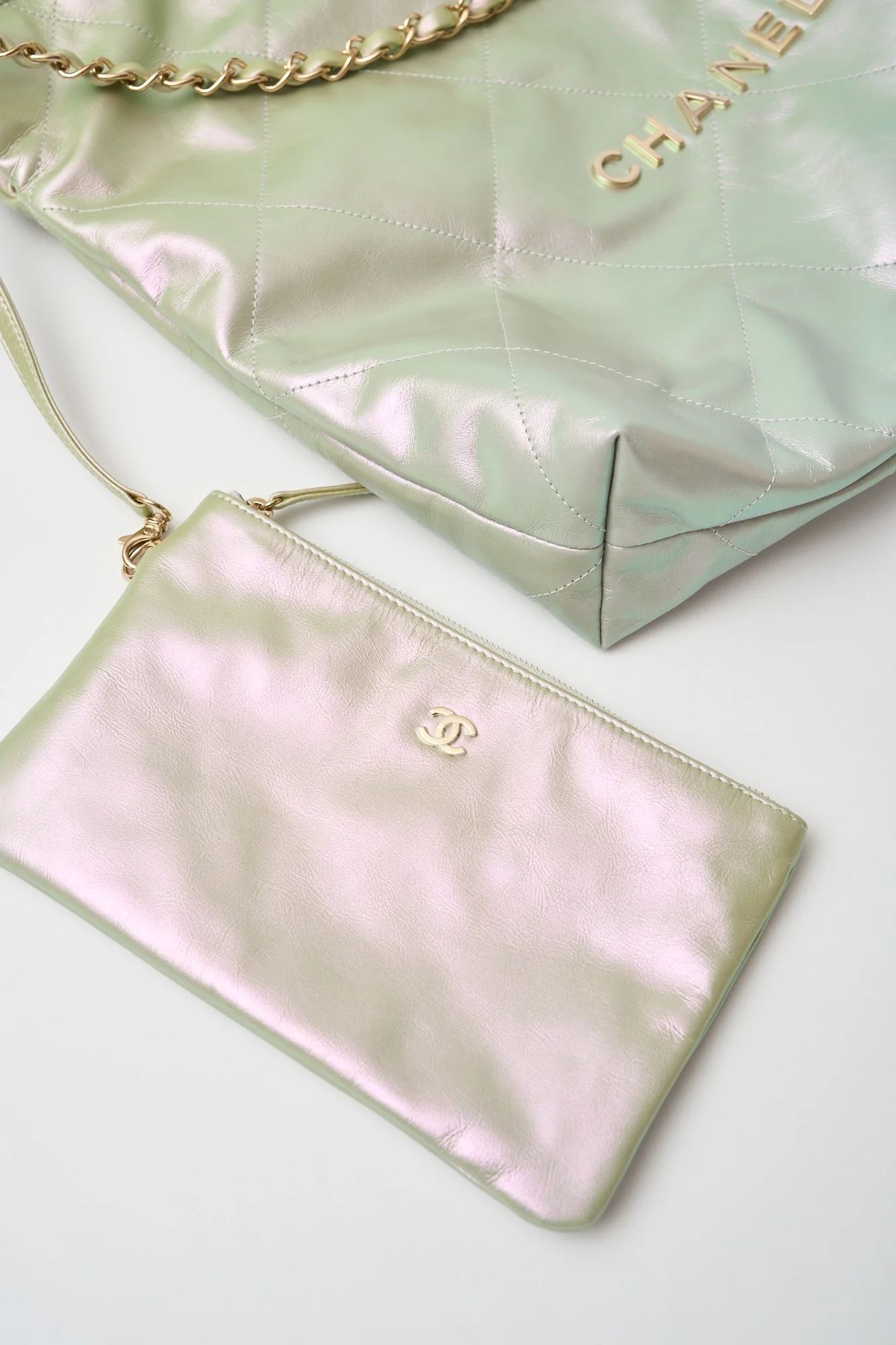 Chanel 22 Small Iridescent Silver Gold-Tone Metal