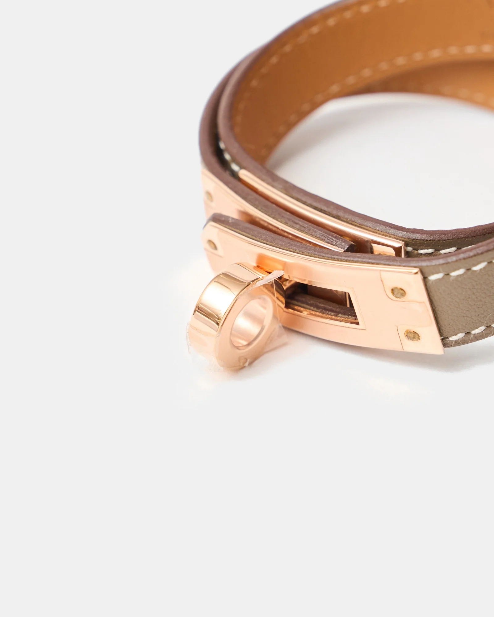 Hermès Mini Kelly Double Tour Etoupe Swift Bracelet RGHW