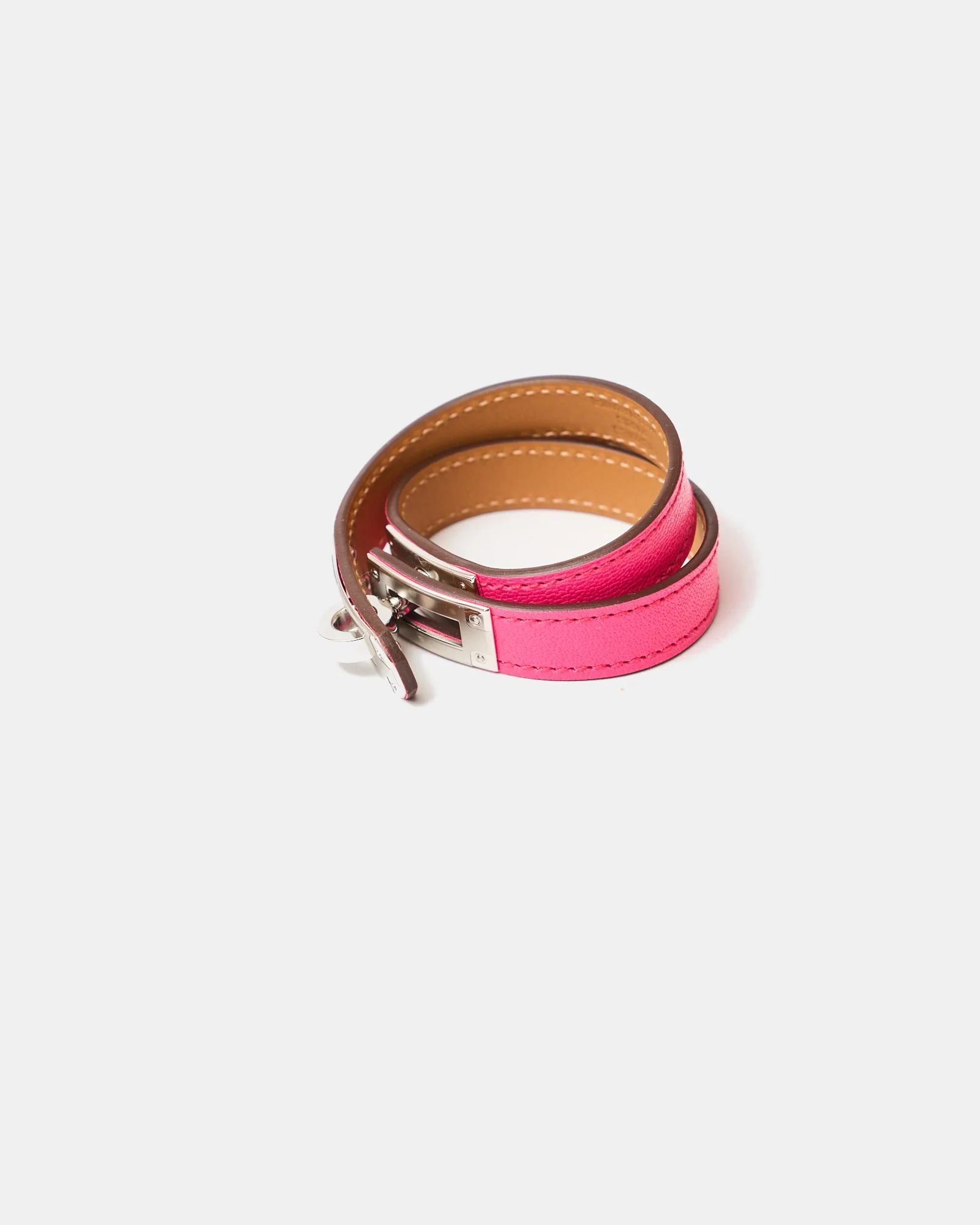 Hermès Mini Kelly Double Tour Rose Pop Chevre Chamkila Bracelet PHW
