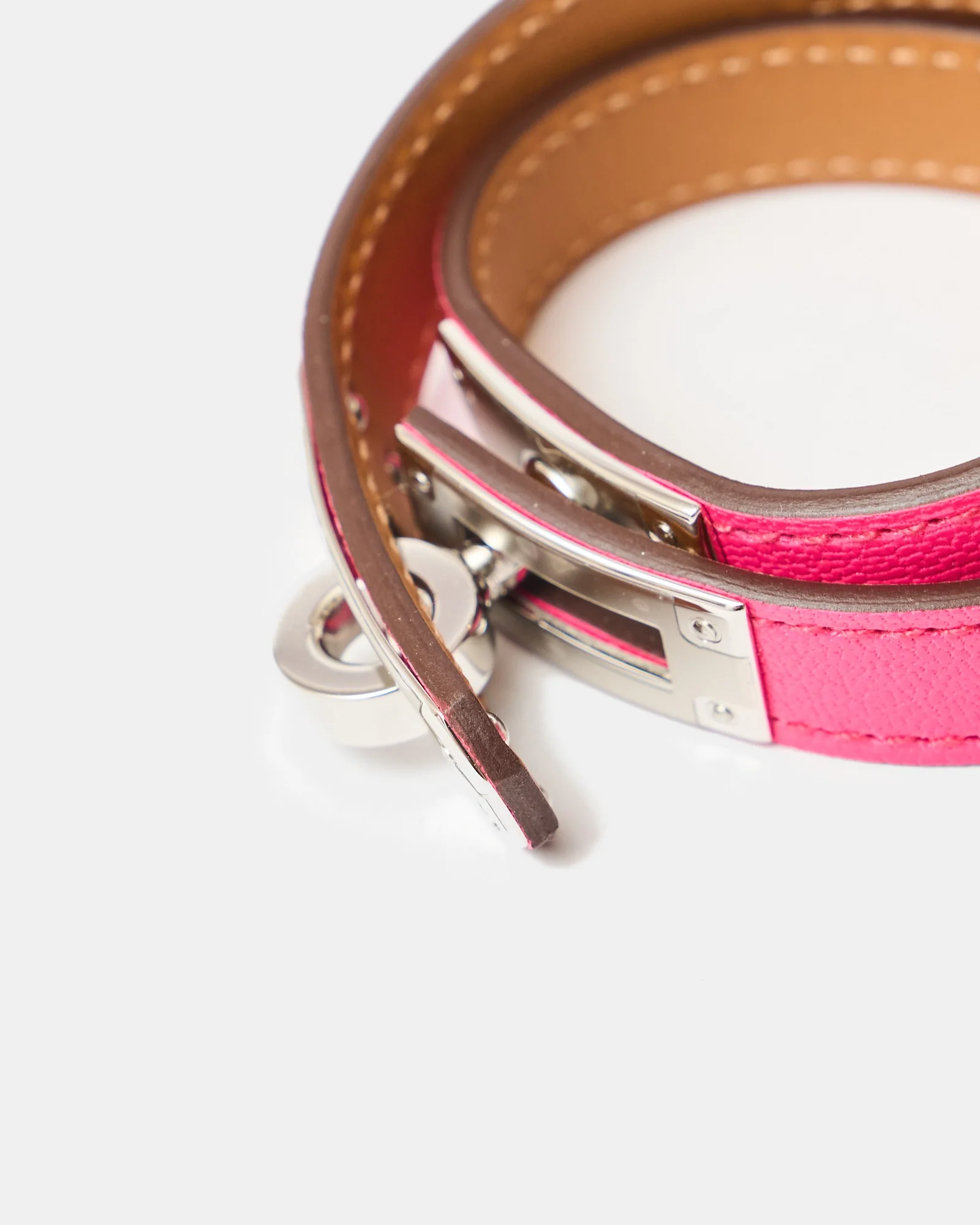 Hermès Mini Kelly Double Tour Rose Pop Chevre Chamkila Bracelet PHW