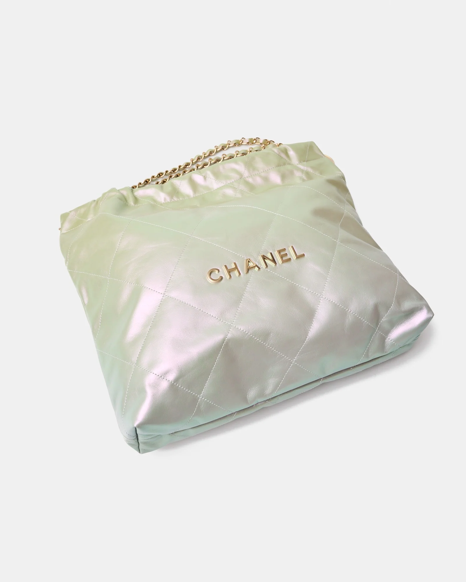 Chanel 22 Small Iridescent Silver Gold-Tone Metal